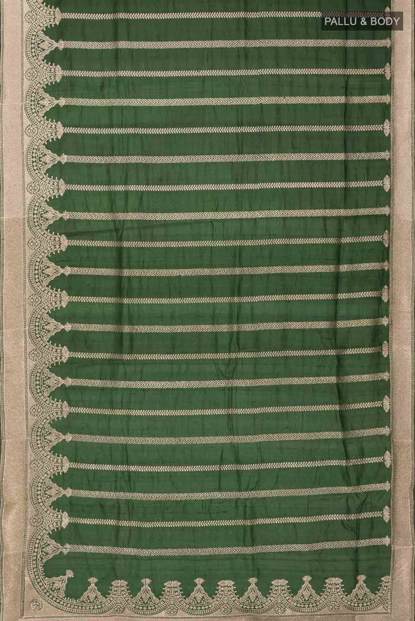 Green Bhagalpuri Tussar Silk Saree - Image 3