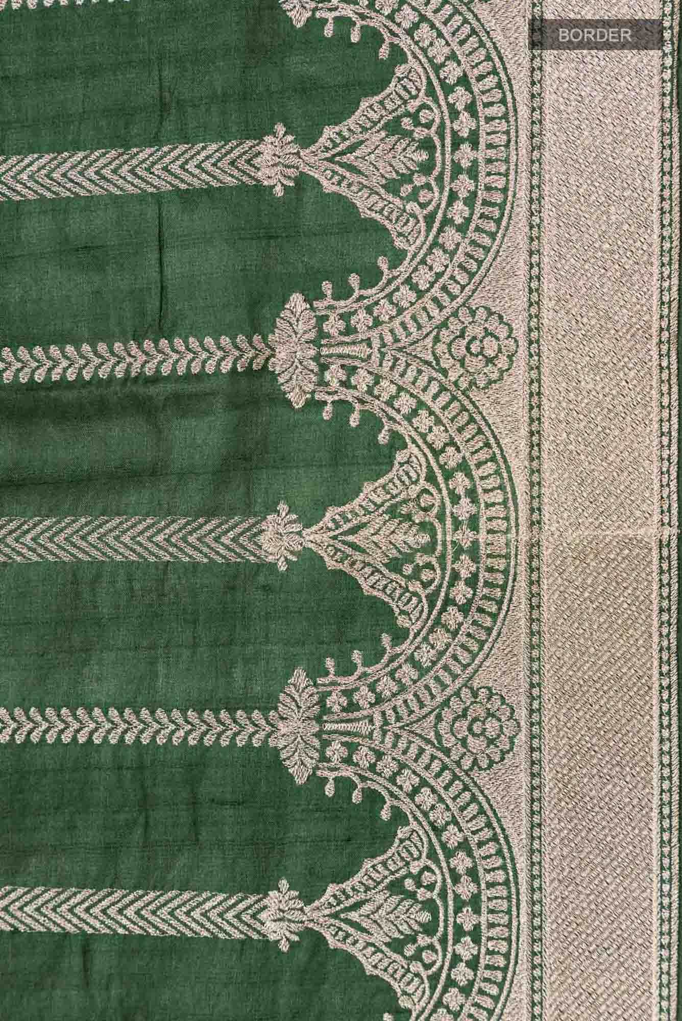 Green Bhagalpuri Tussar Silk Saree - Image 4