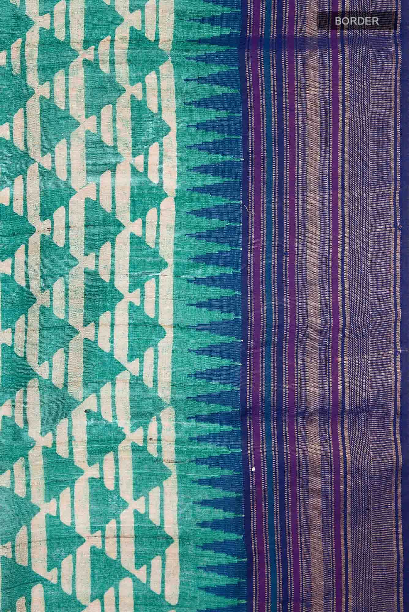 Green Bhagalpuri Tussar Silk Saree - Image 4