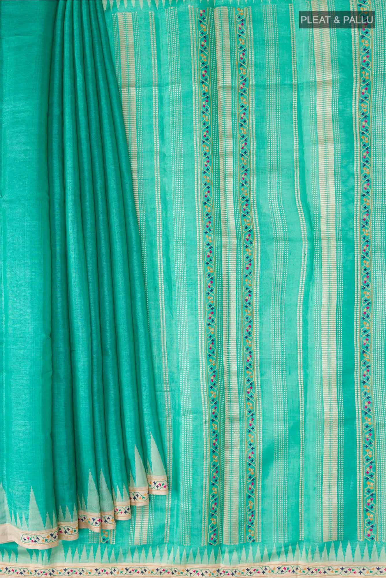 Green Bhagalpuri Tussar Silk Saree - Image 2