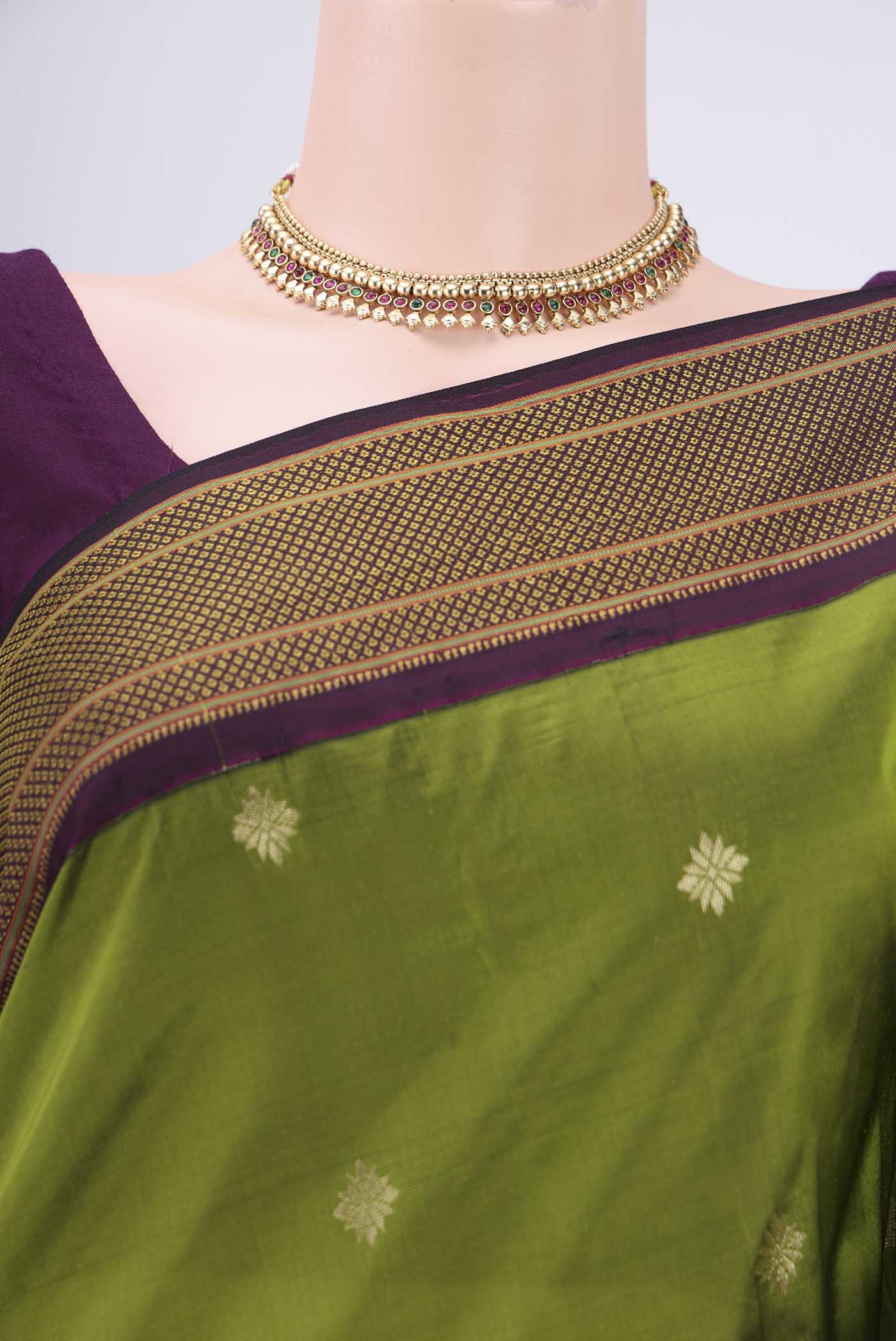 Green Blended Paithani Silk Saree - Image 2