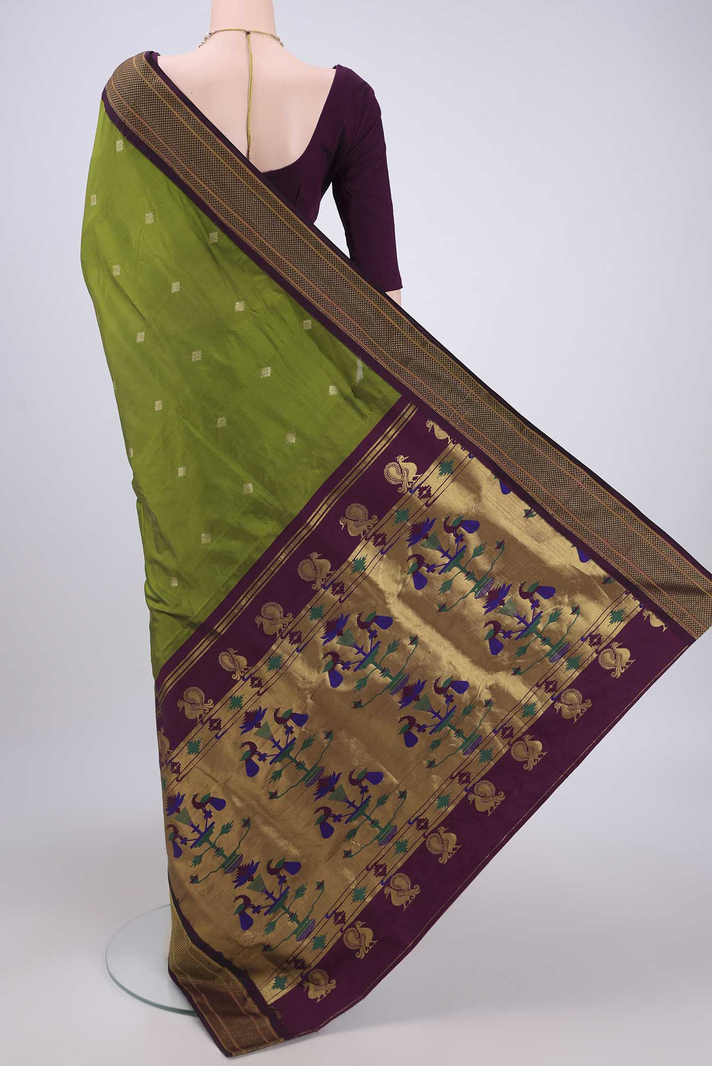 Green Blended Paithani Silk Saree - Image 3