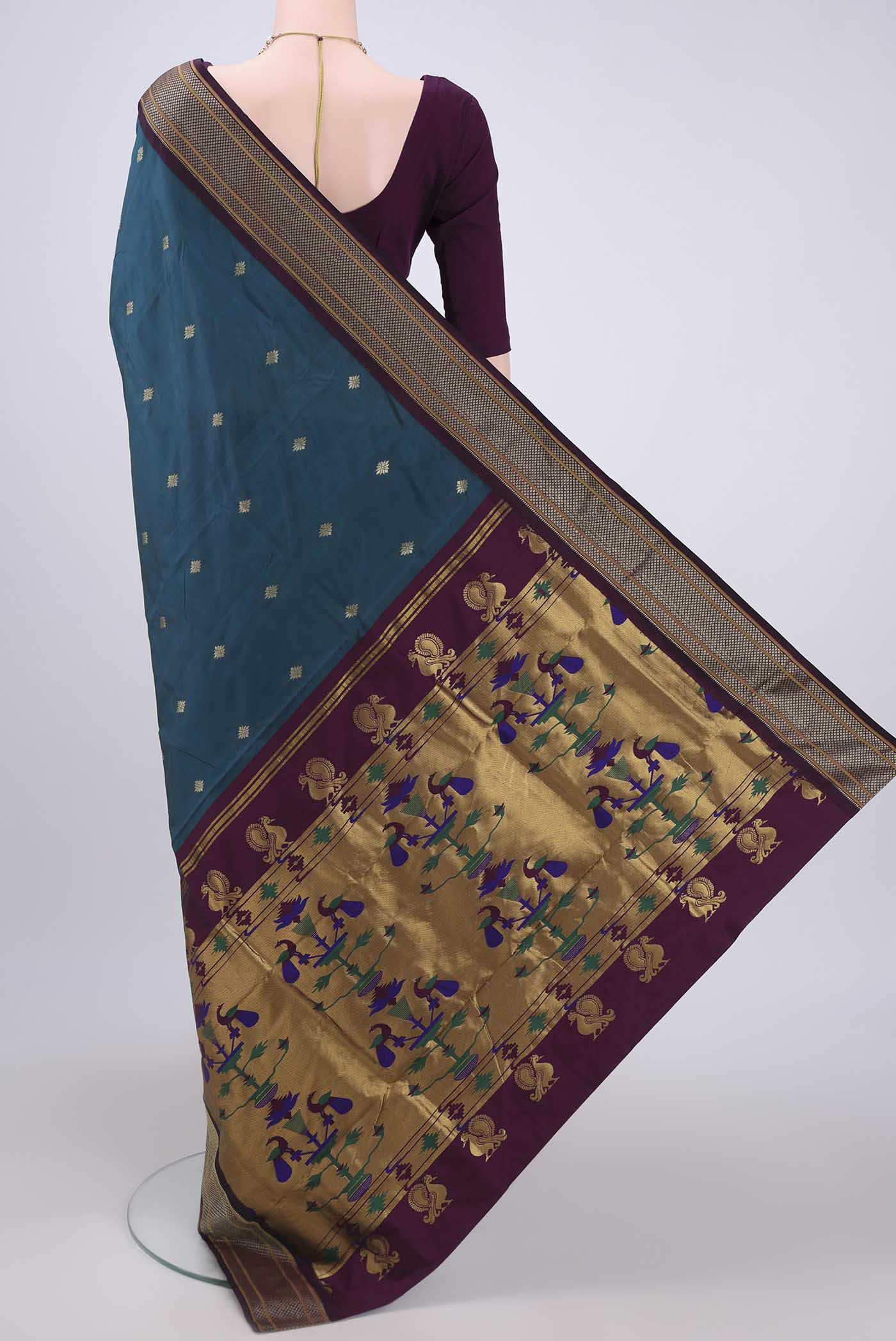 Blue Blended Paithani Silk Saree - Image 3
