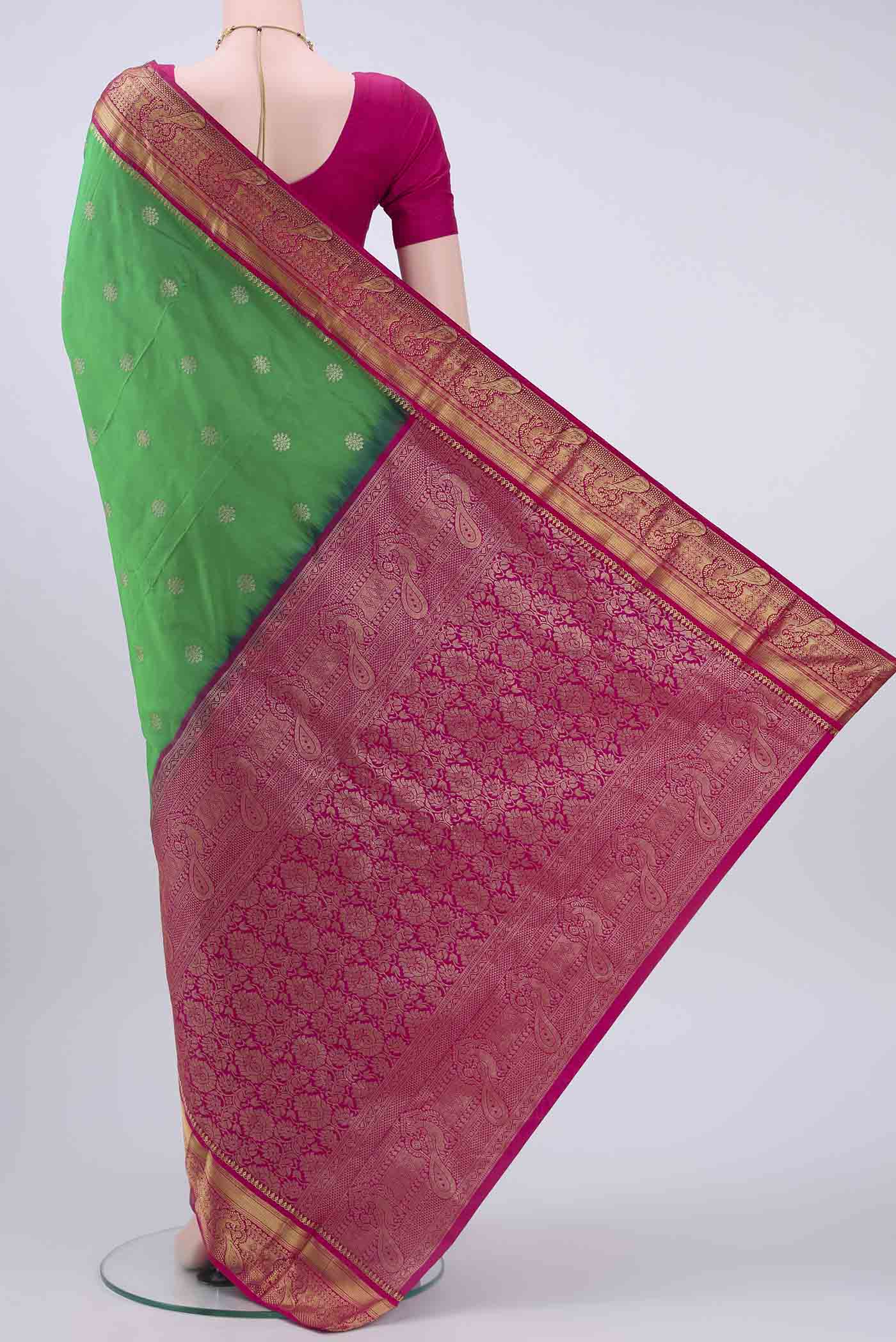 Green Blended Bangalore Silk Saree - Image 3
