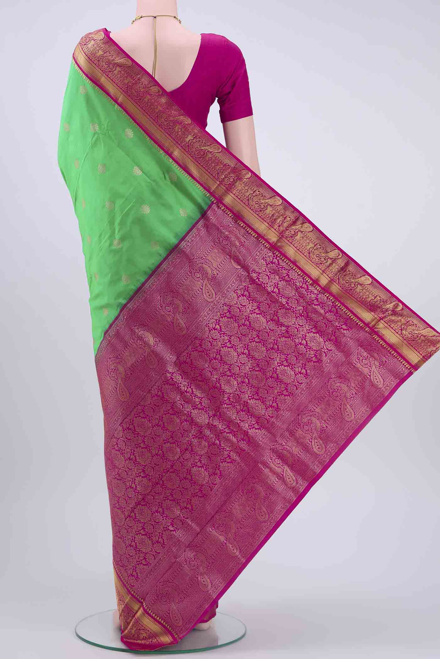 Green Blended Bangalore Silk Saree - Image 3
