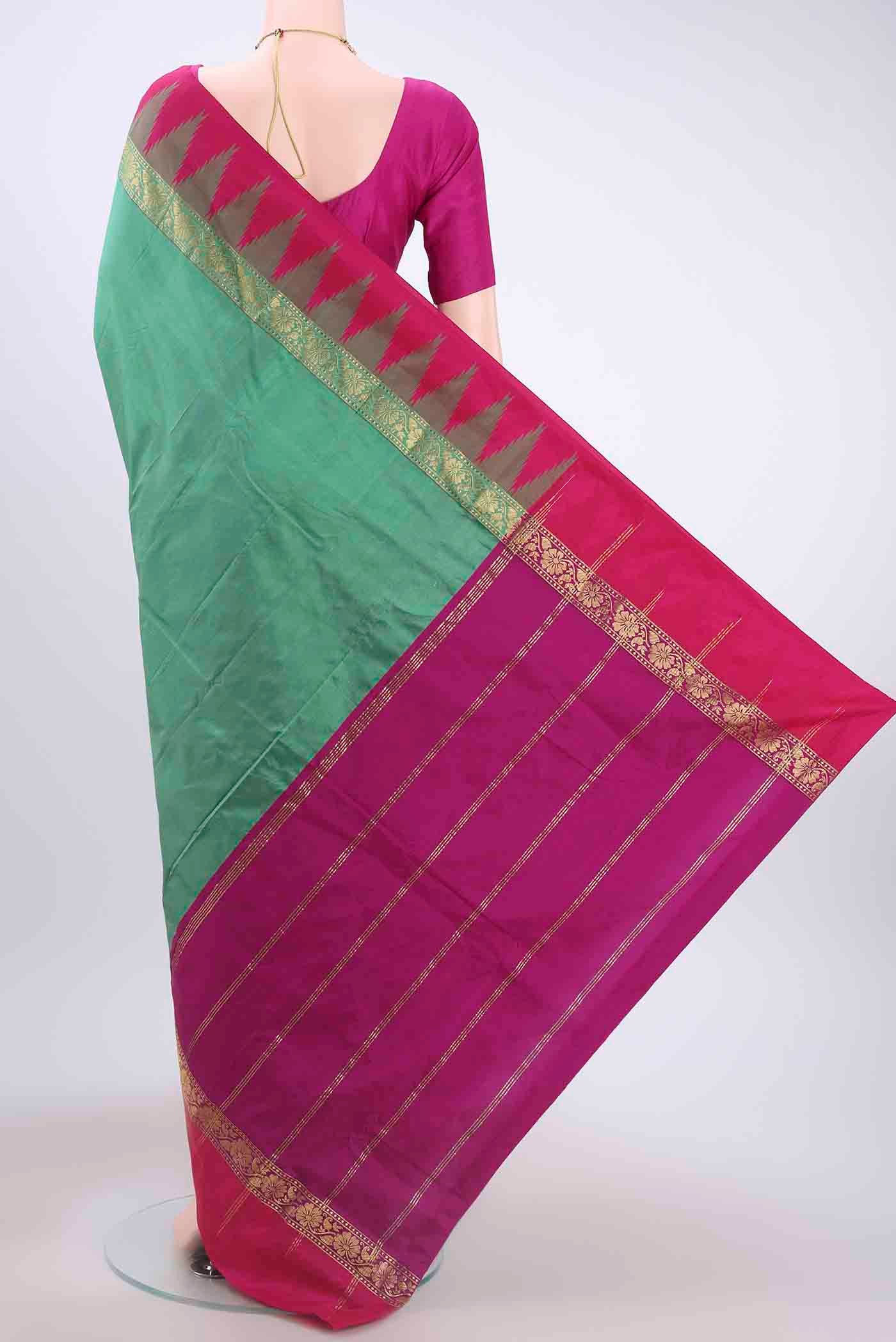 Green Blended Bangalore Silk Saree - Image 3
