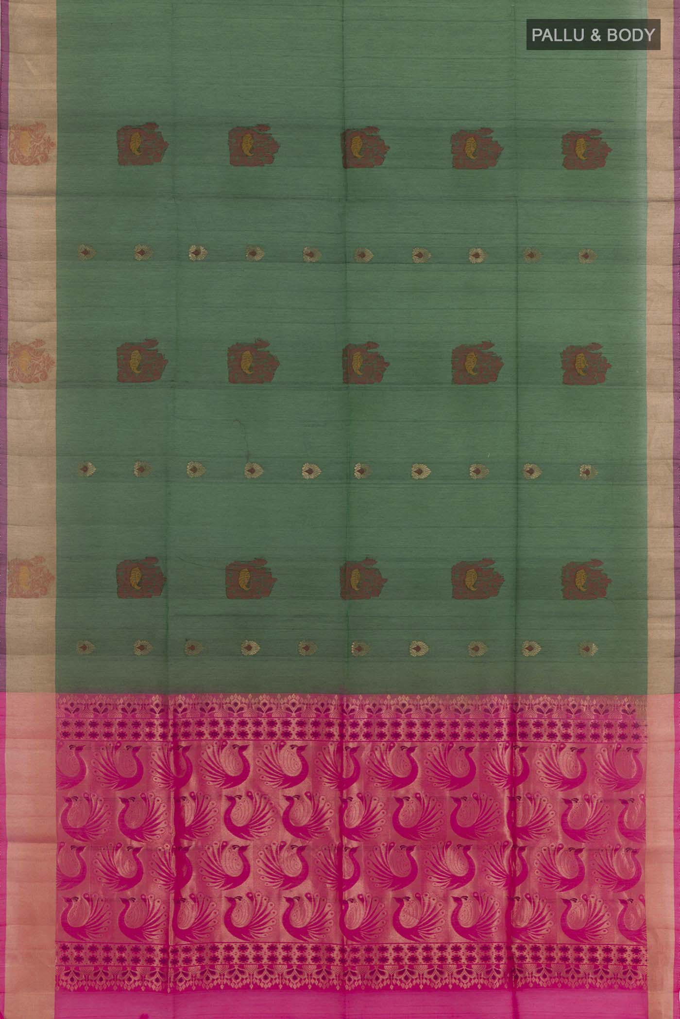 Green Silk Cotton Saree - Image 3