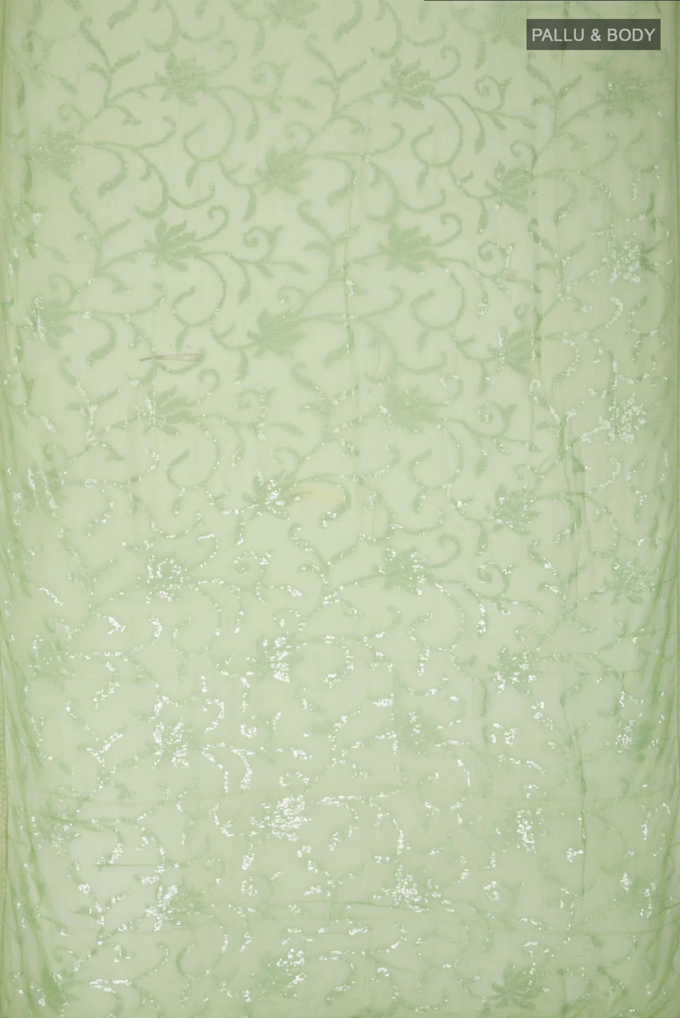 Green Blended Chiffon Saree - Image 5