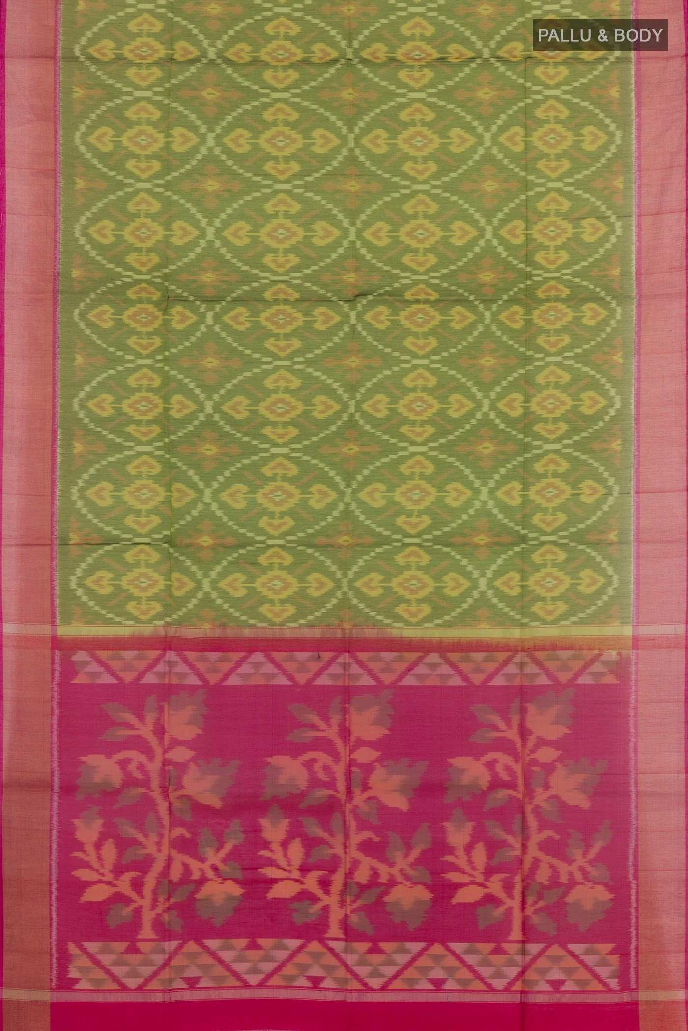 Green Blended Kora Cotton Saree - Image 3