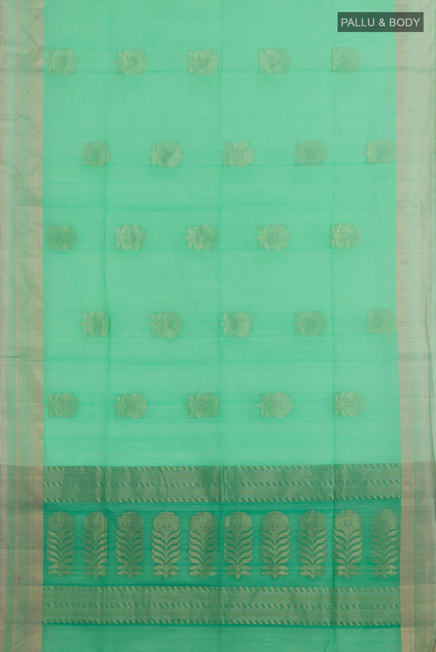 Turquoise Silk Cotton Saree - Image 3