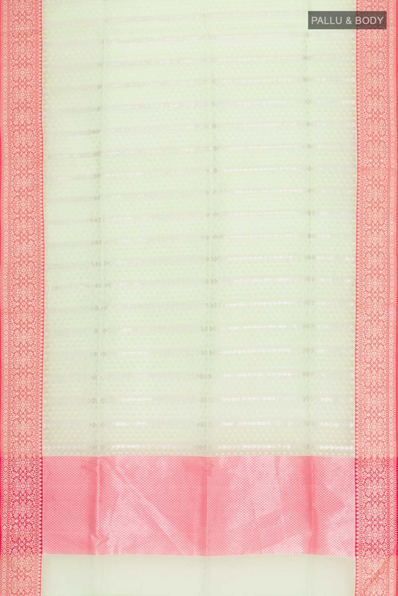 Green Blended Kora Cotton Saree - Image 5