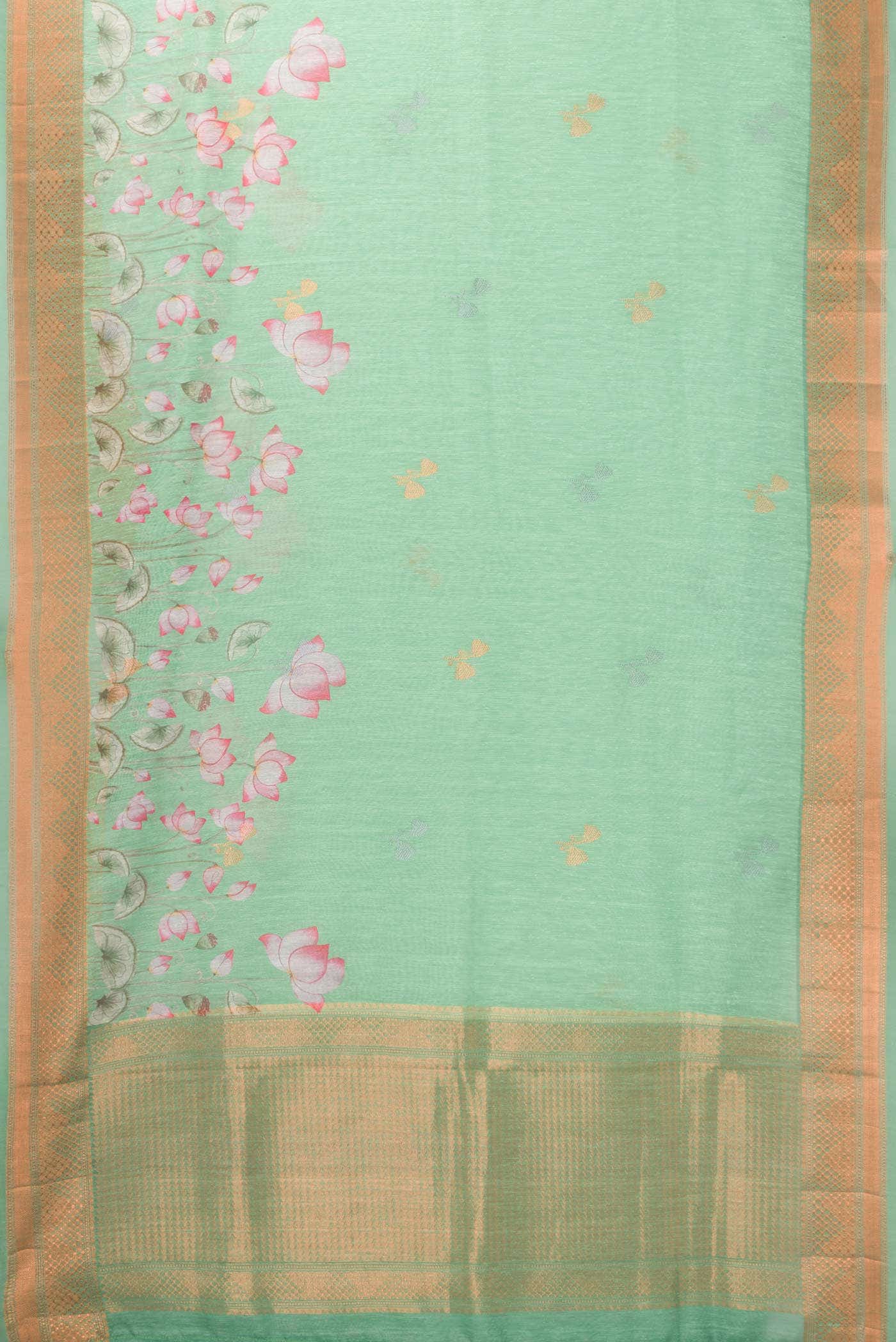 Green Blended Linen Saree - Image 2