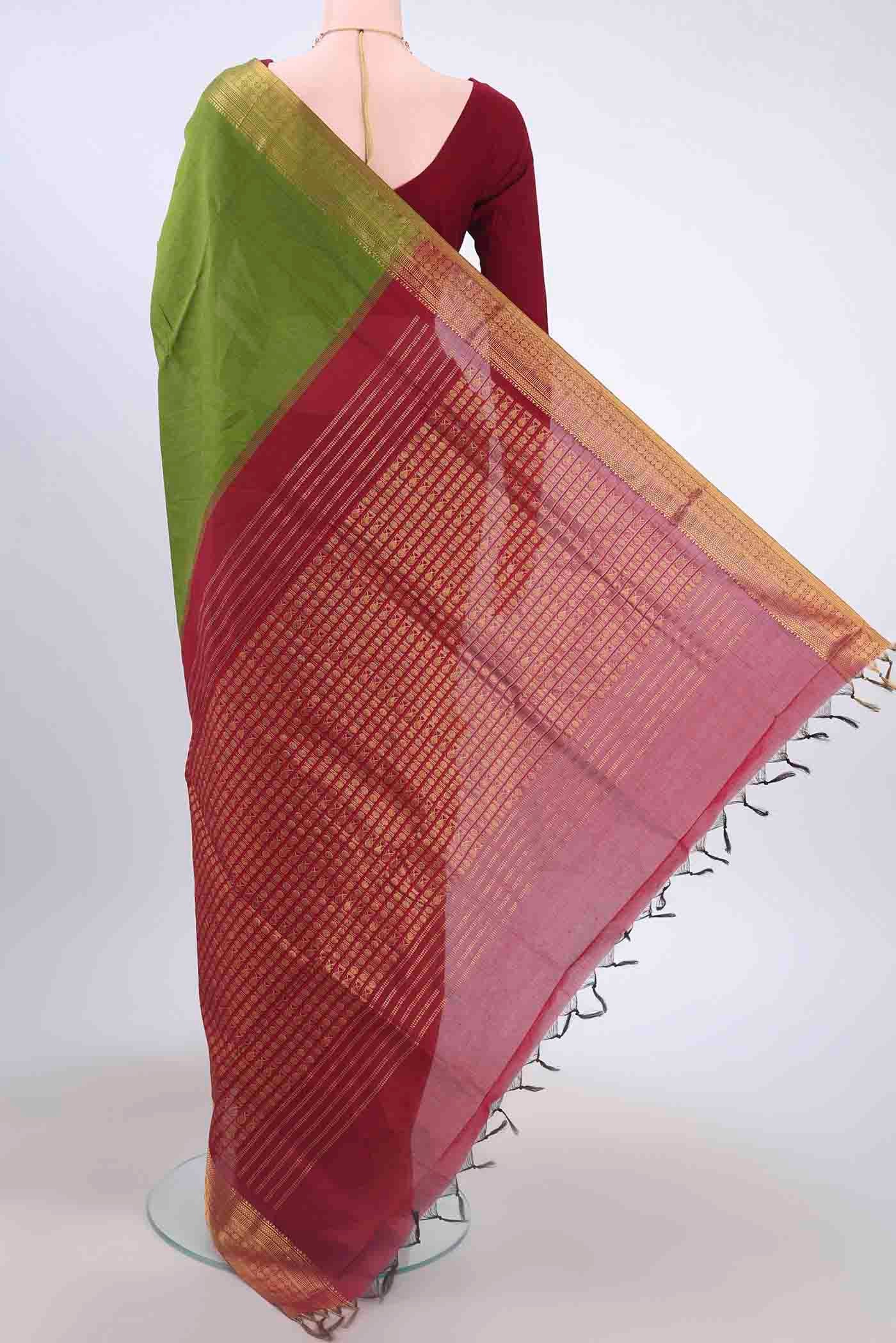 Green Blended Poly Cotton Saree - Image 3