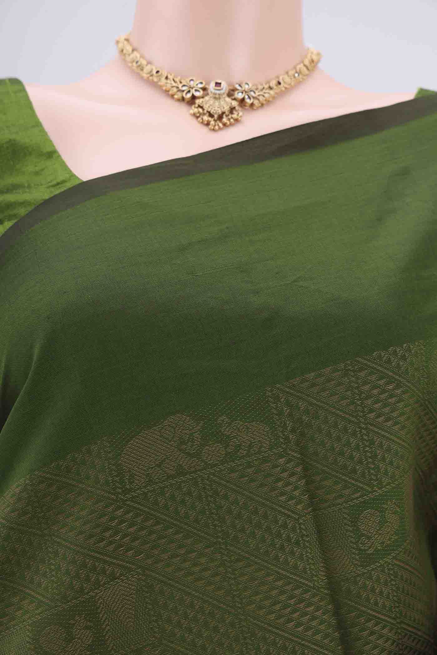 Green Blended Poly Cotton Saree - Image 2