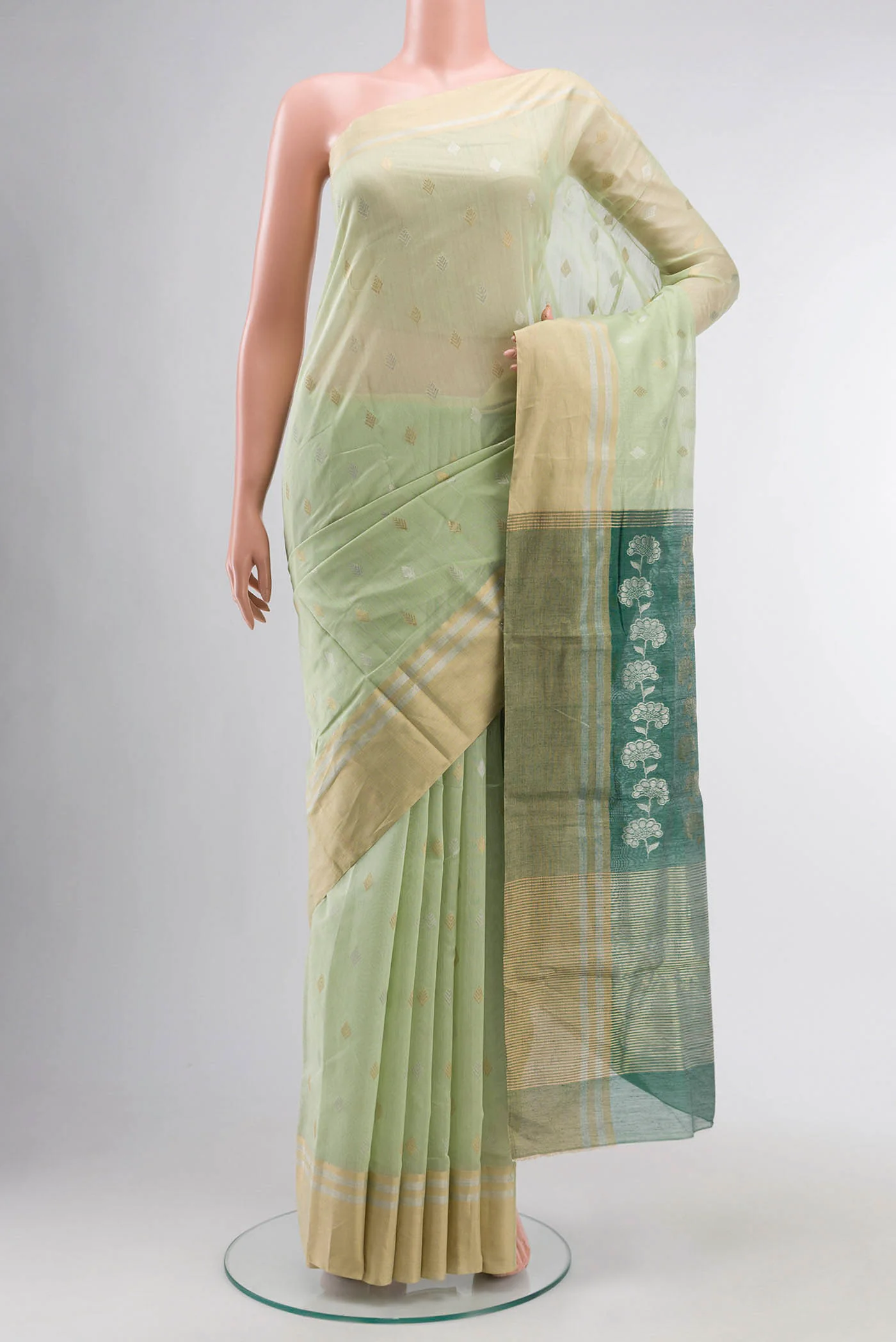 Green Chanderi Silk Cotton Saree
