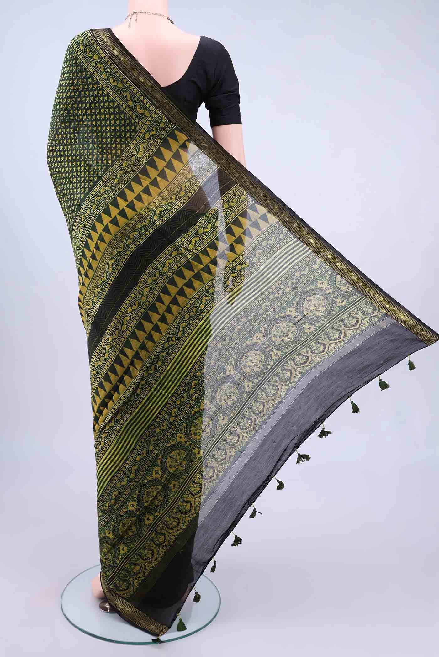 Green Chanderi Silk Cotton Saree - Image 2