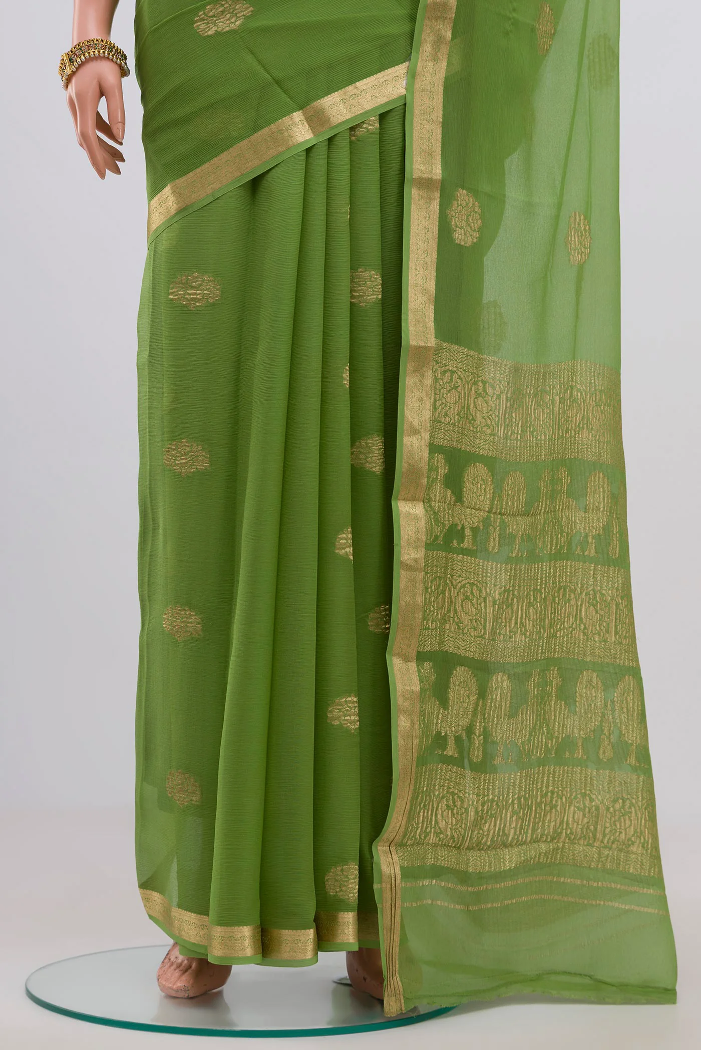 Green Mysore Chiffon Saree - Image 3