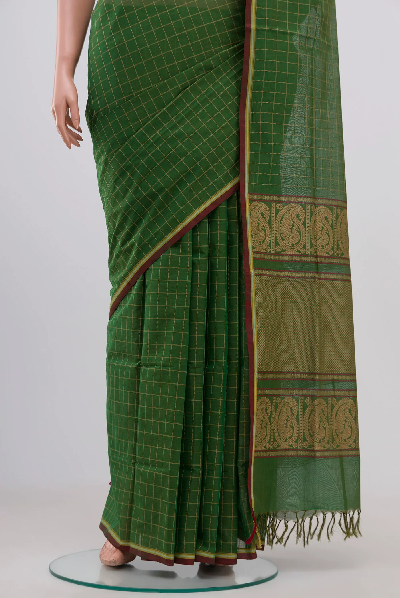 Green Coimbatore Cotton Saree - Image 3