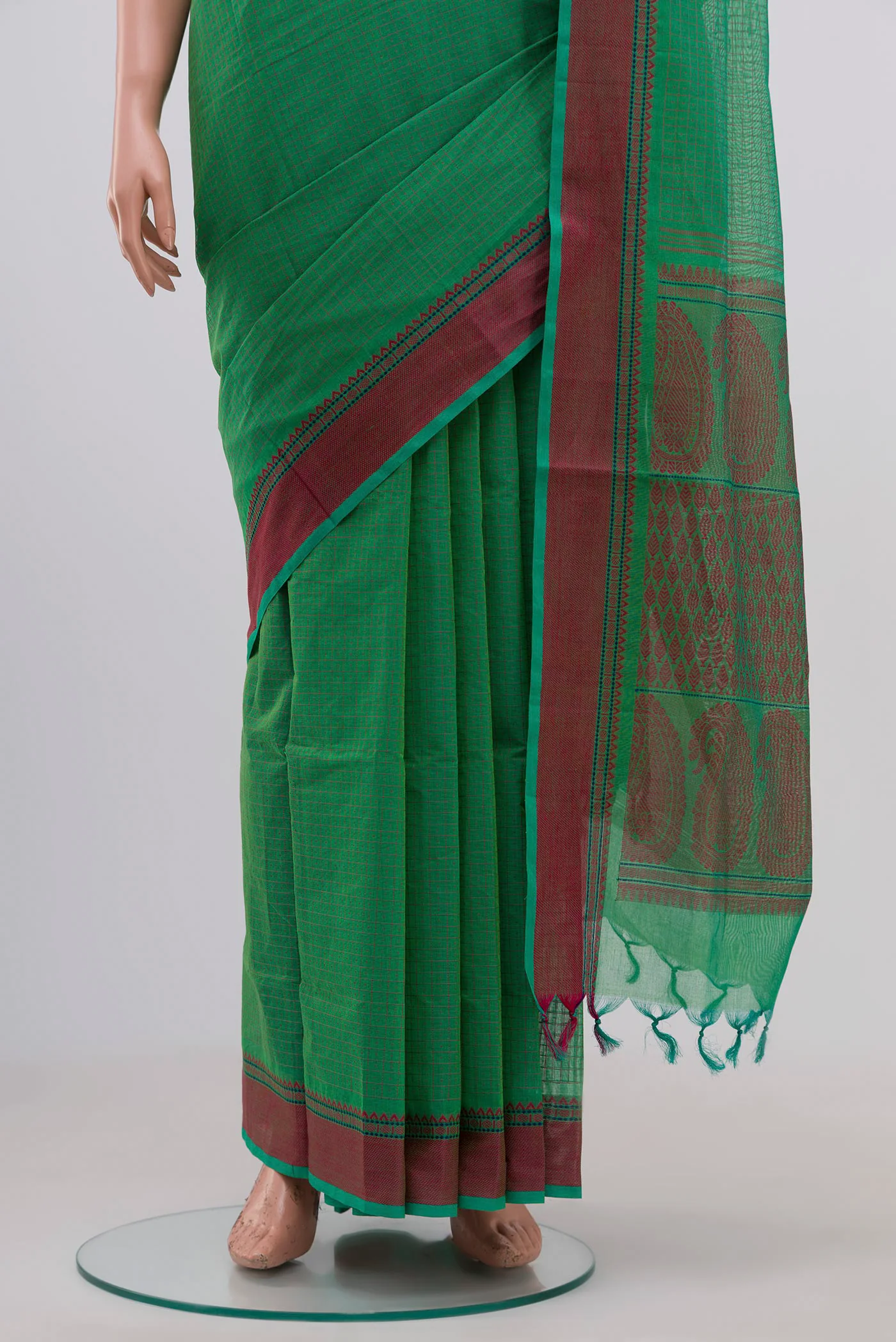 Green Coimbatore Cotton Saree - Image 3