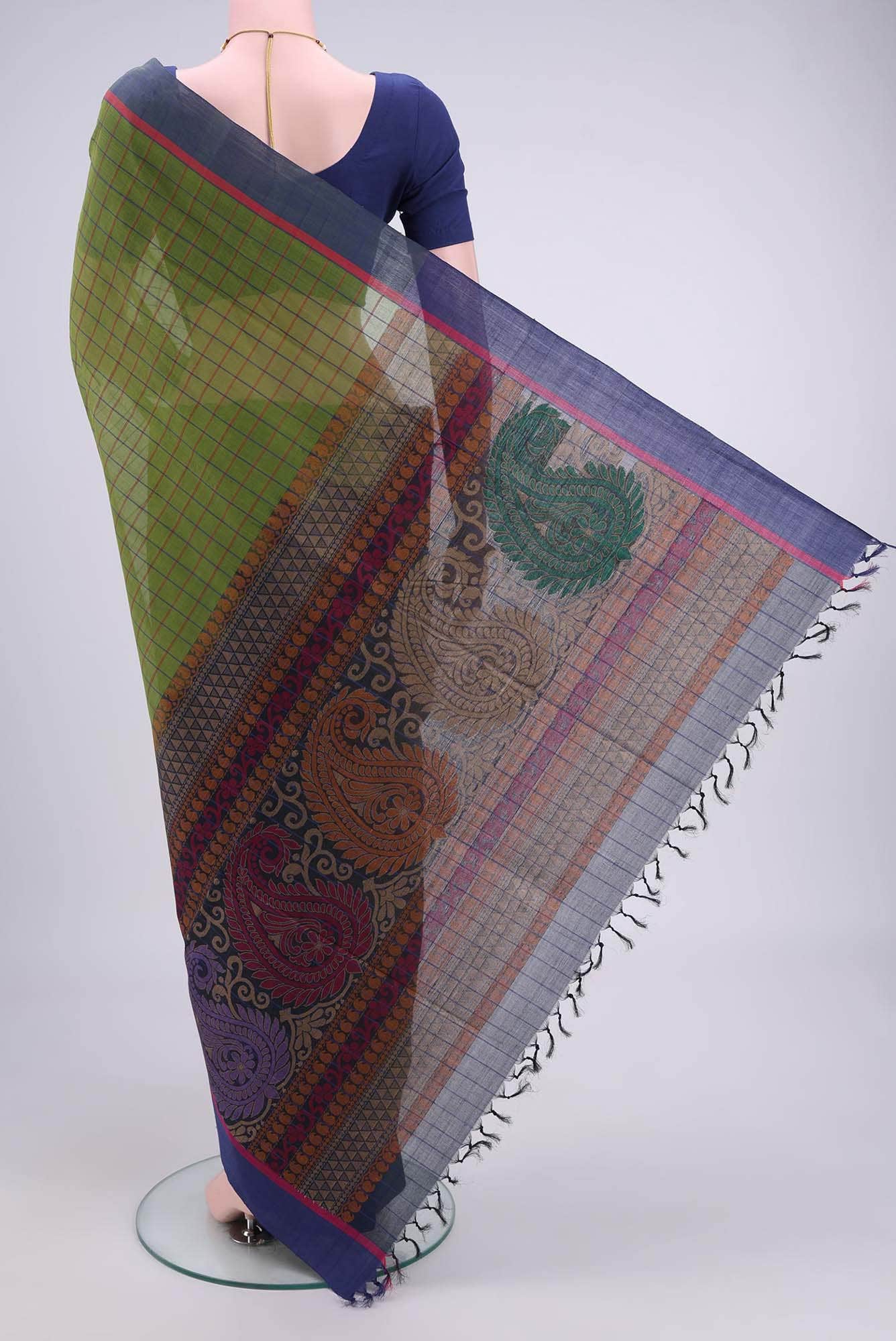 Green Coimbatore Cotton Saree - Image 3