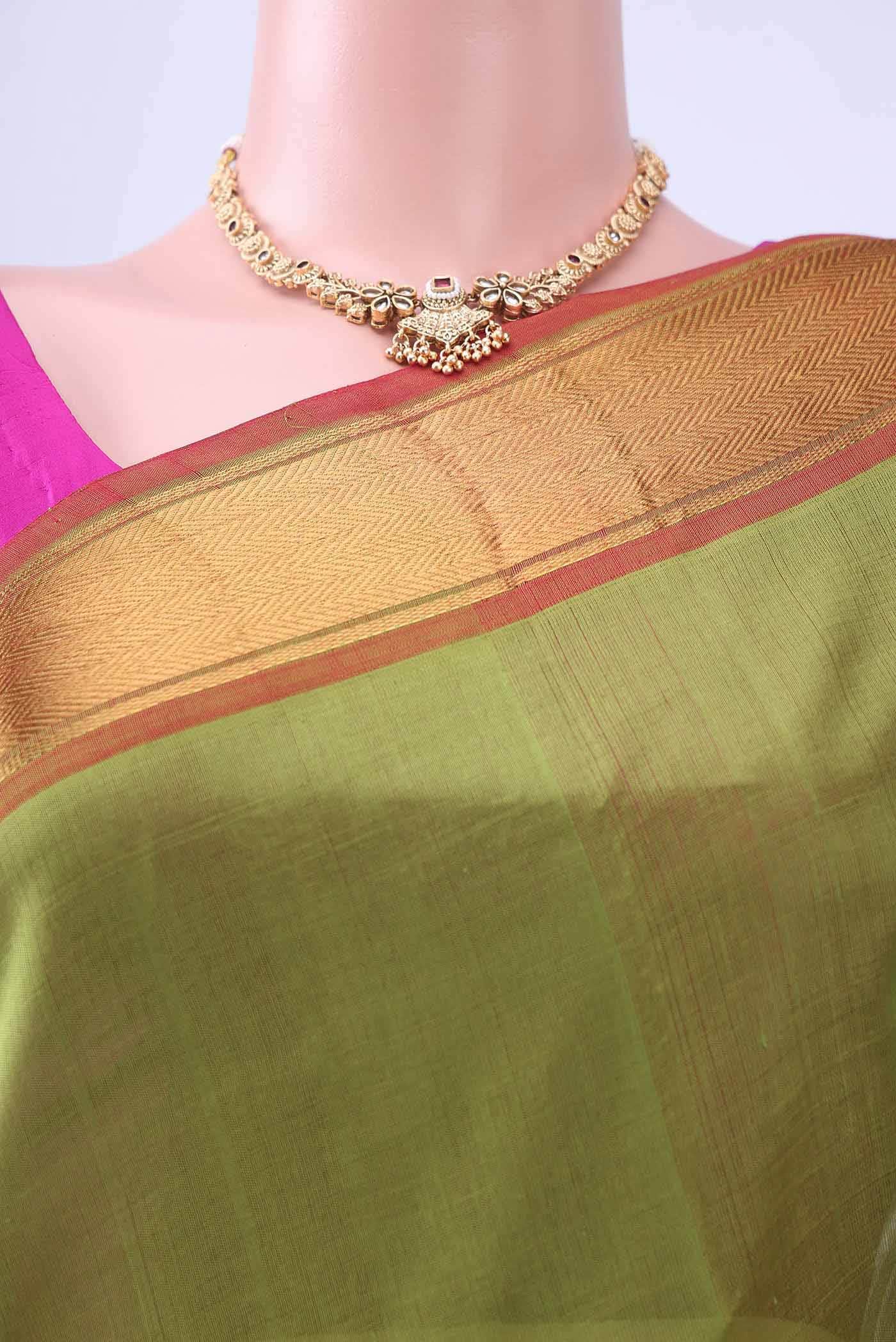 Green Coimbatore Silk Cotton Saree - Image 2