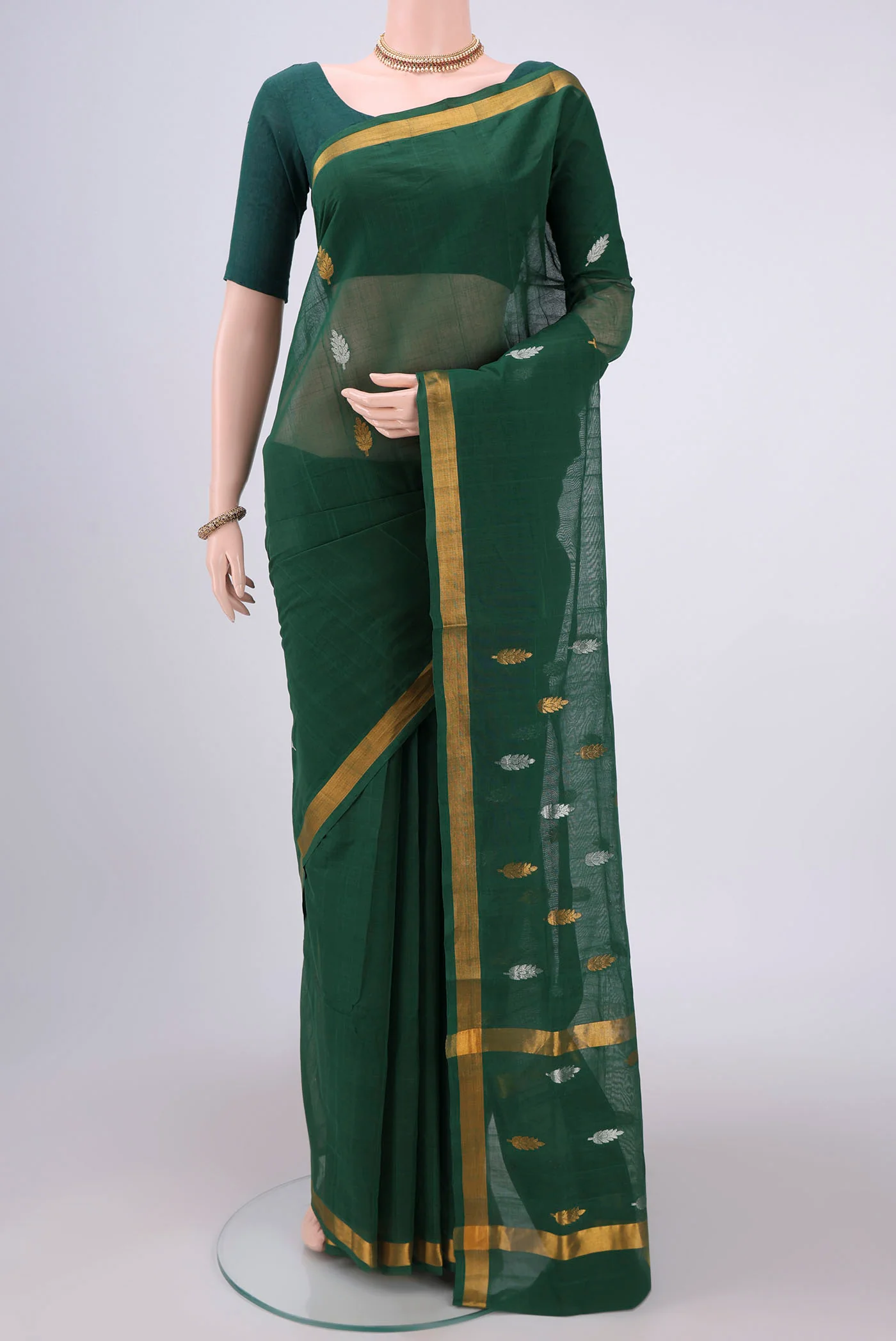 Bottle Green Venkatagiri Cotton Saree