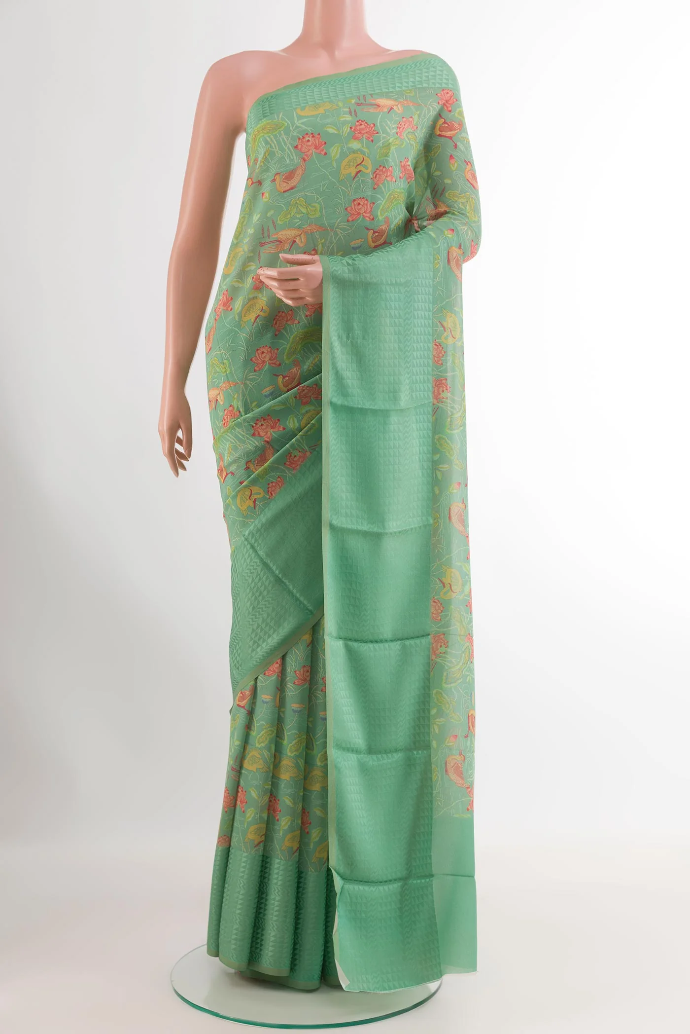 Green Mysore Crepe Saree