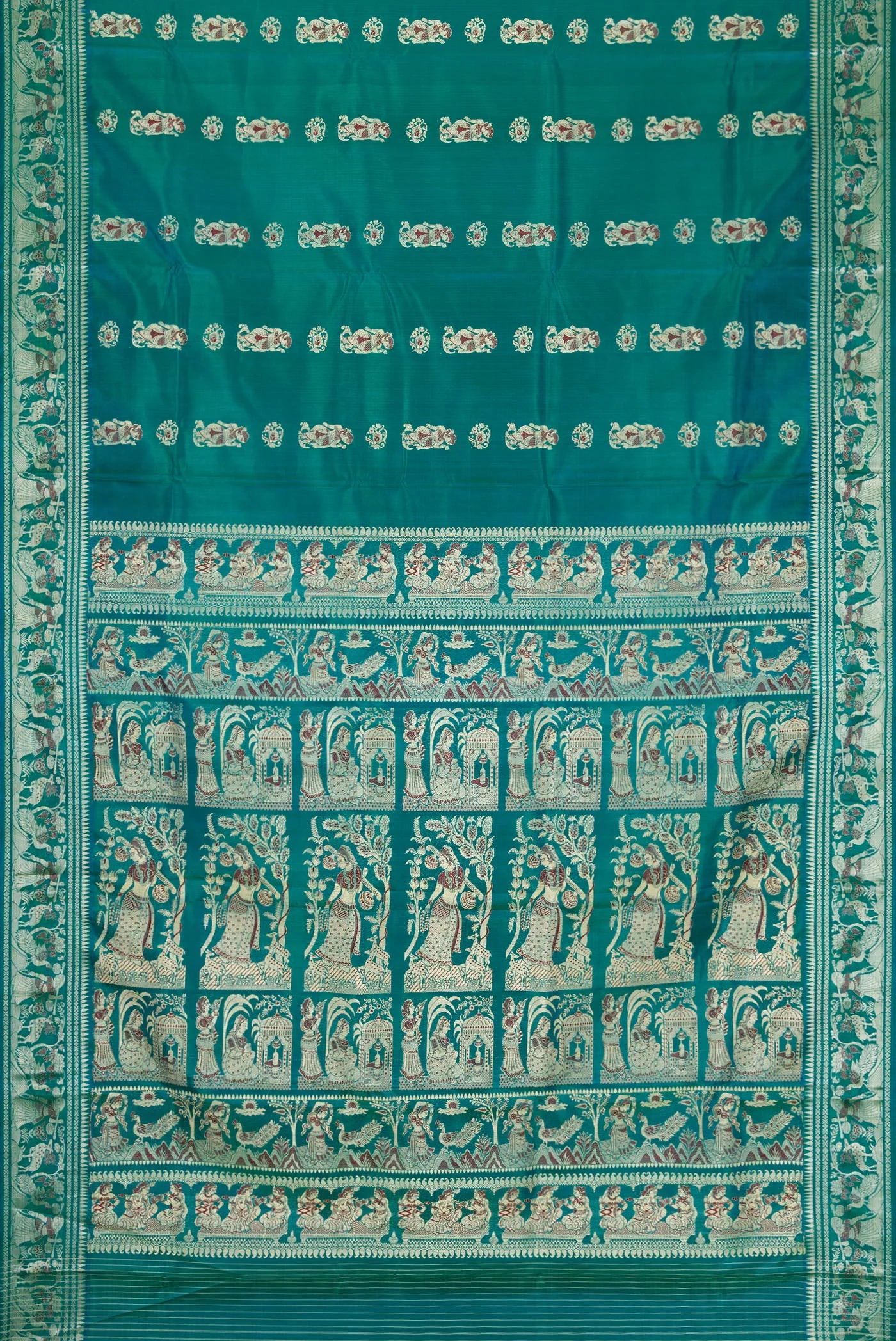 Peacock Blue Dual Tone Baluchari Silk Saree - Image 6