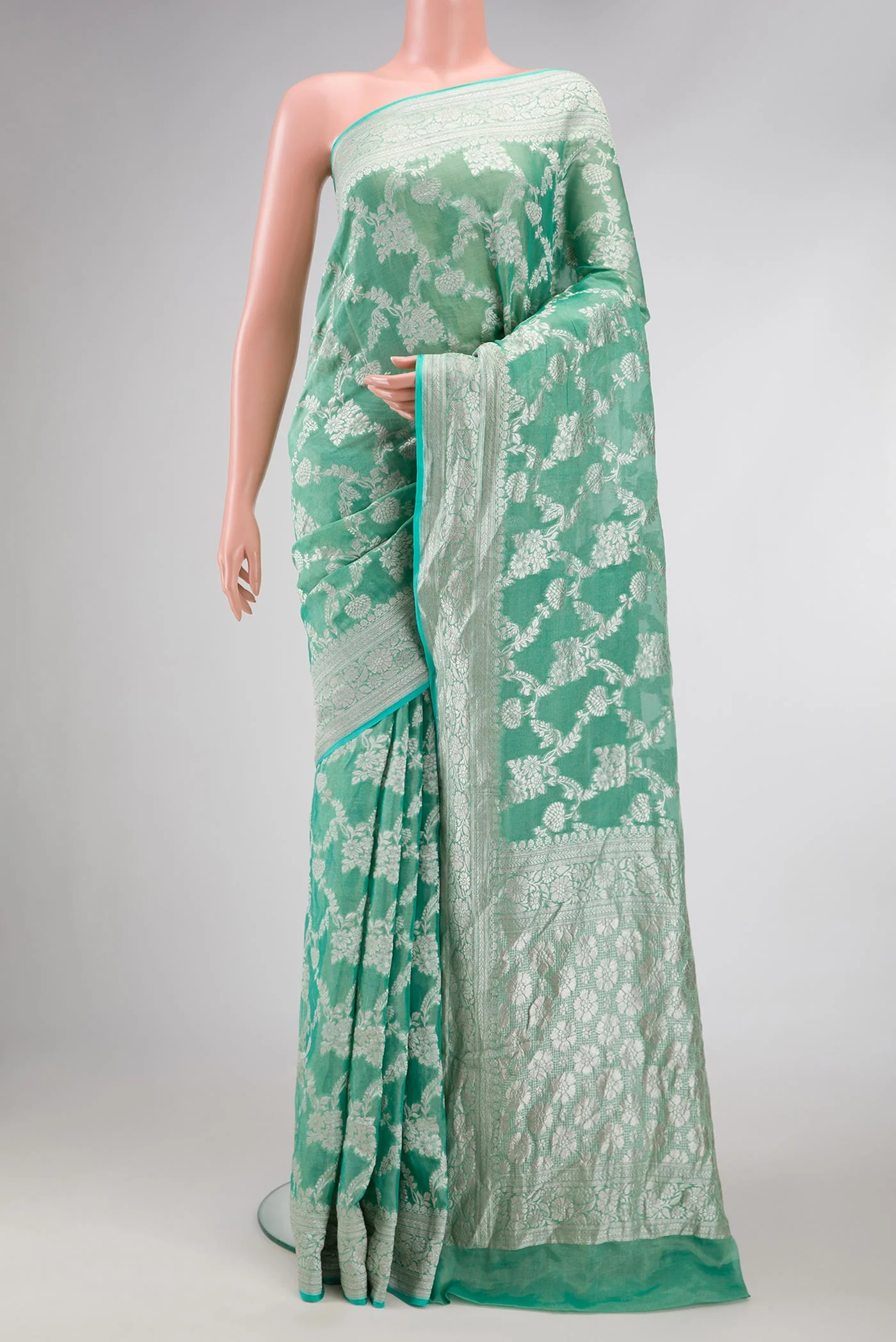 Turquoise Banarasi Georgette Saree