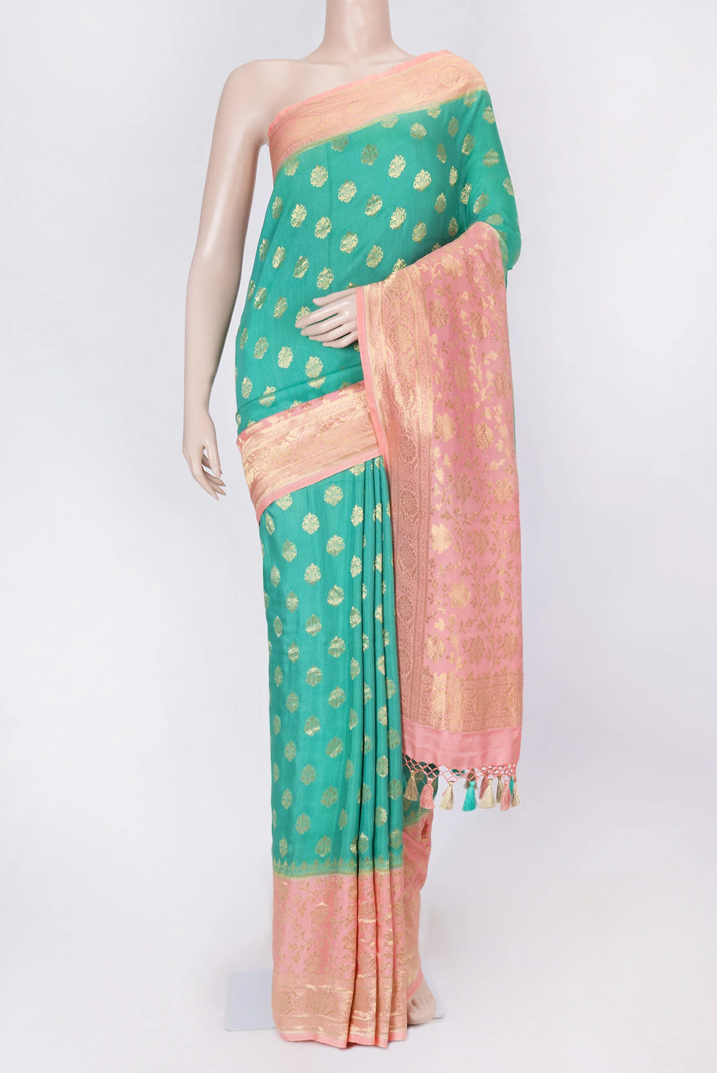 Turquoise Dual Tone Banarasi Tussar Georgette Saree