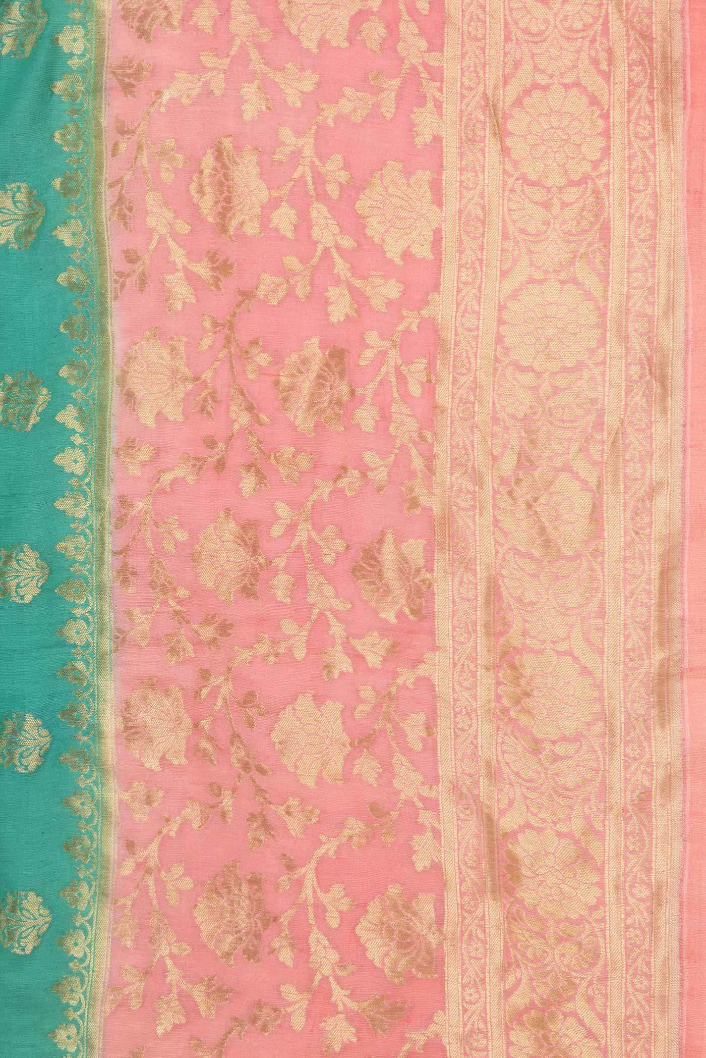 Turquoise Dual Tone Banarasi Tussar Georgette Saree - Image 3