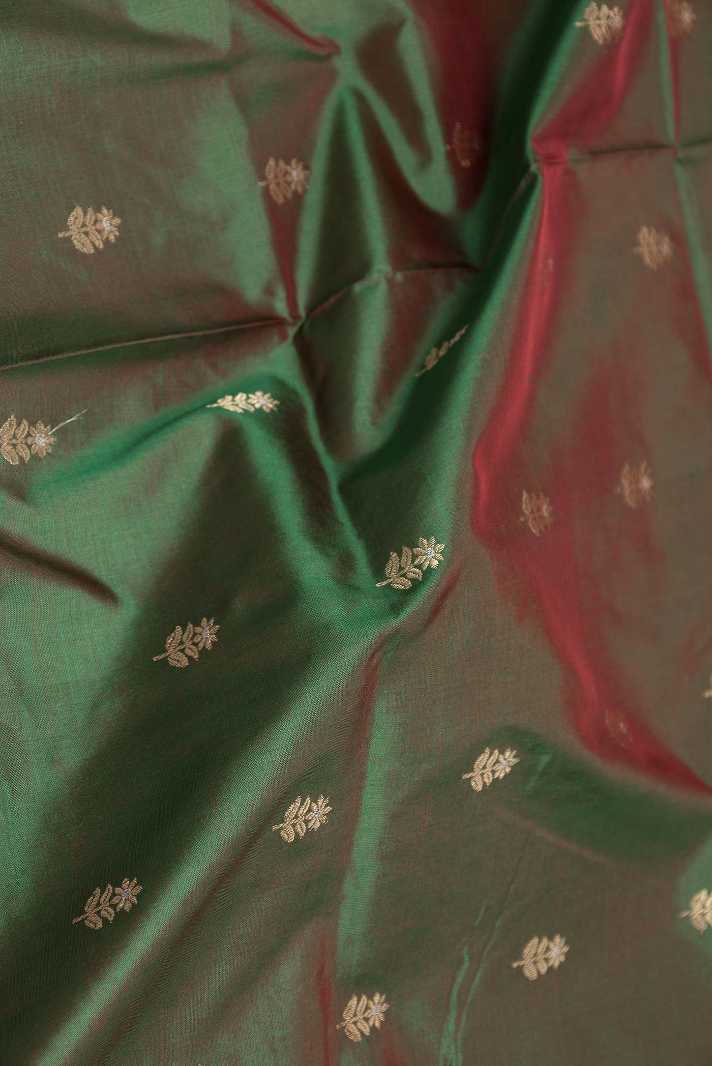 Bottle Green with Red Color Banarasi Katan Silk Saree - Image 2