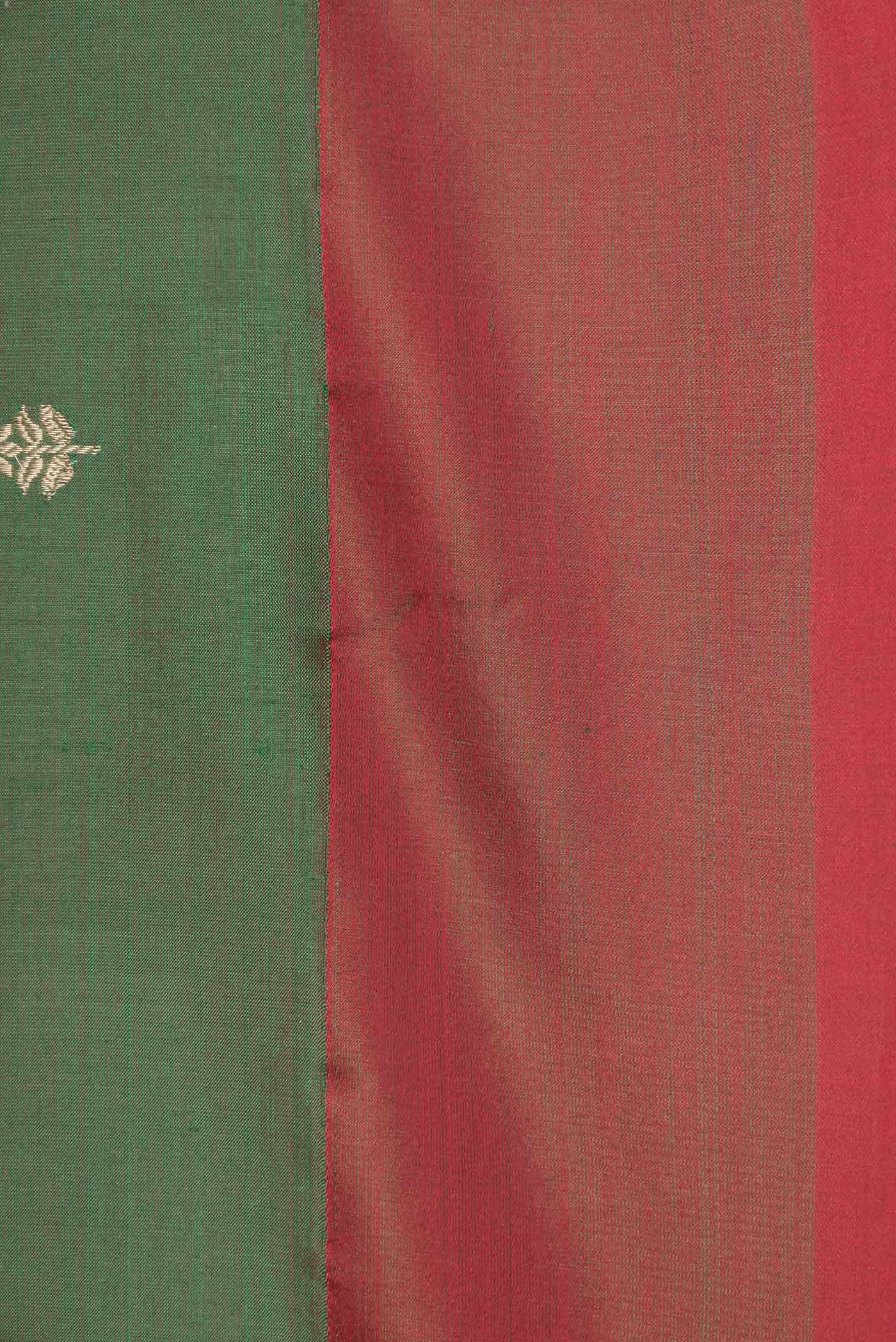 Bottle Green with Red Color Banarasi Katan Silk Saree - Image 3