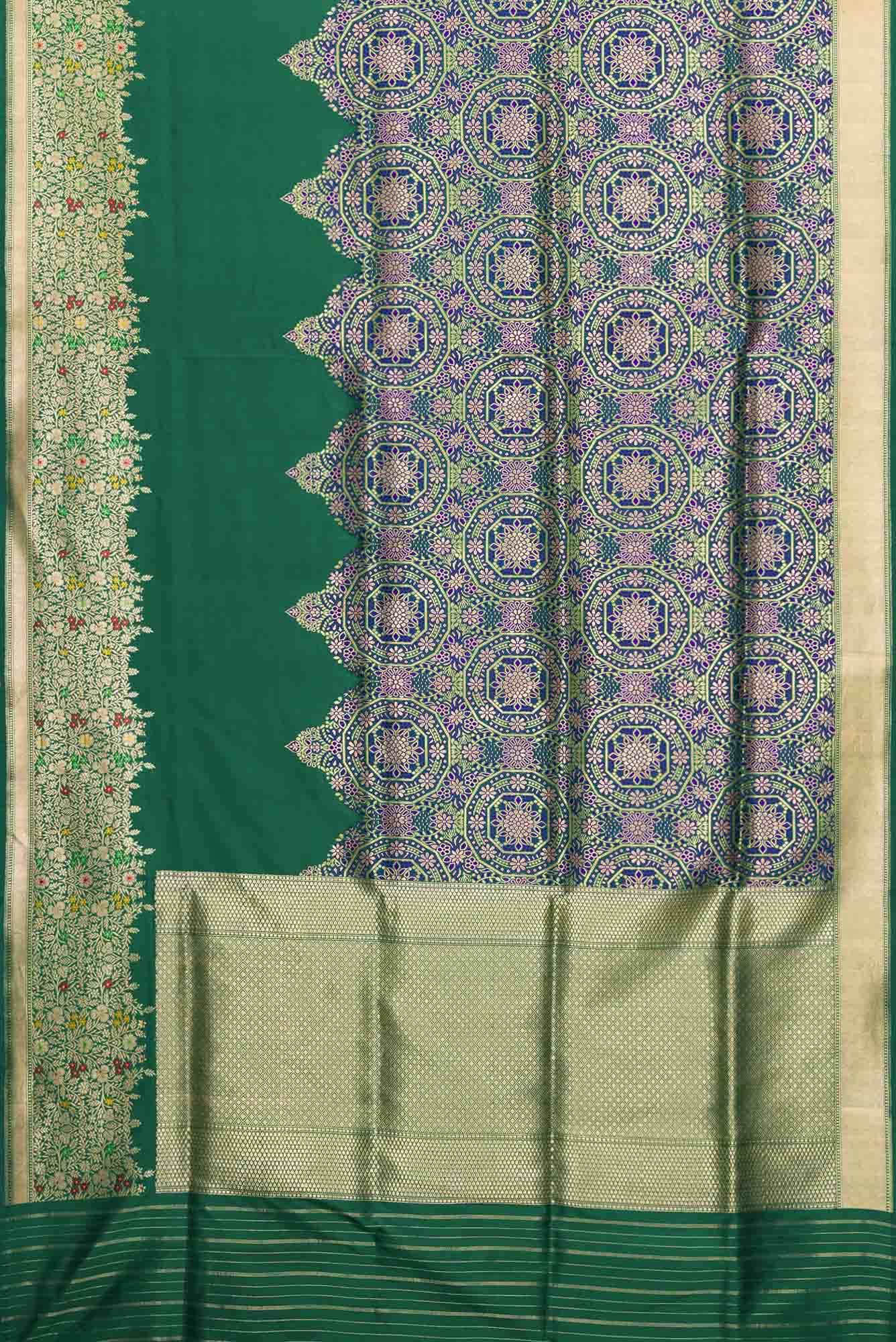 Pure Silk Pure Zari Green Dual Tone Banarasi Saree - Image 4