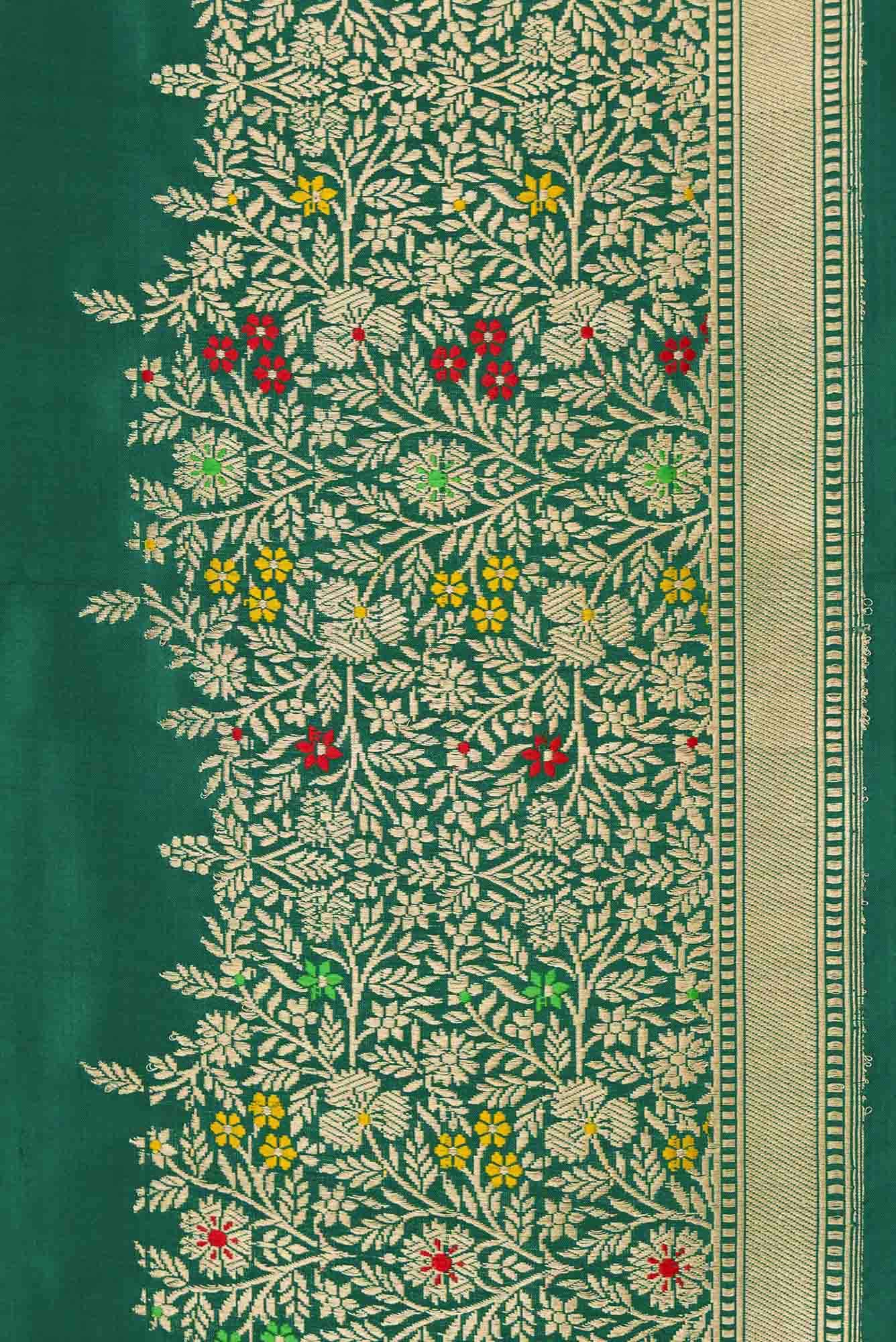 Pure Silk Pure Zari Green Dual Tone Banarasi Saree - Image 5