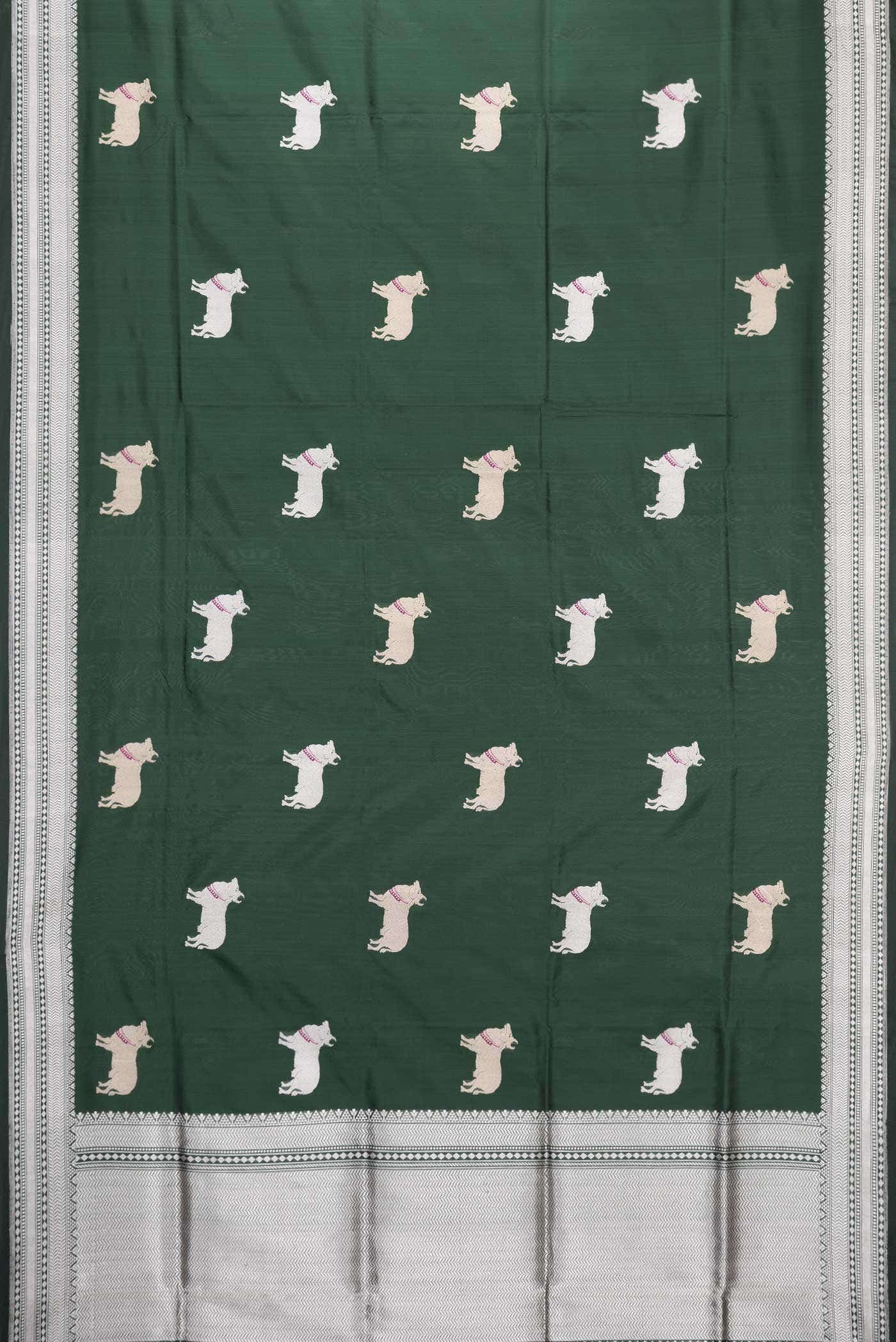 Bottle Green Banarasi Silk Saree - Image 4