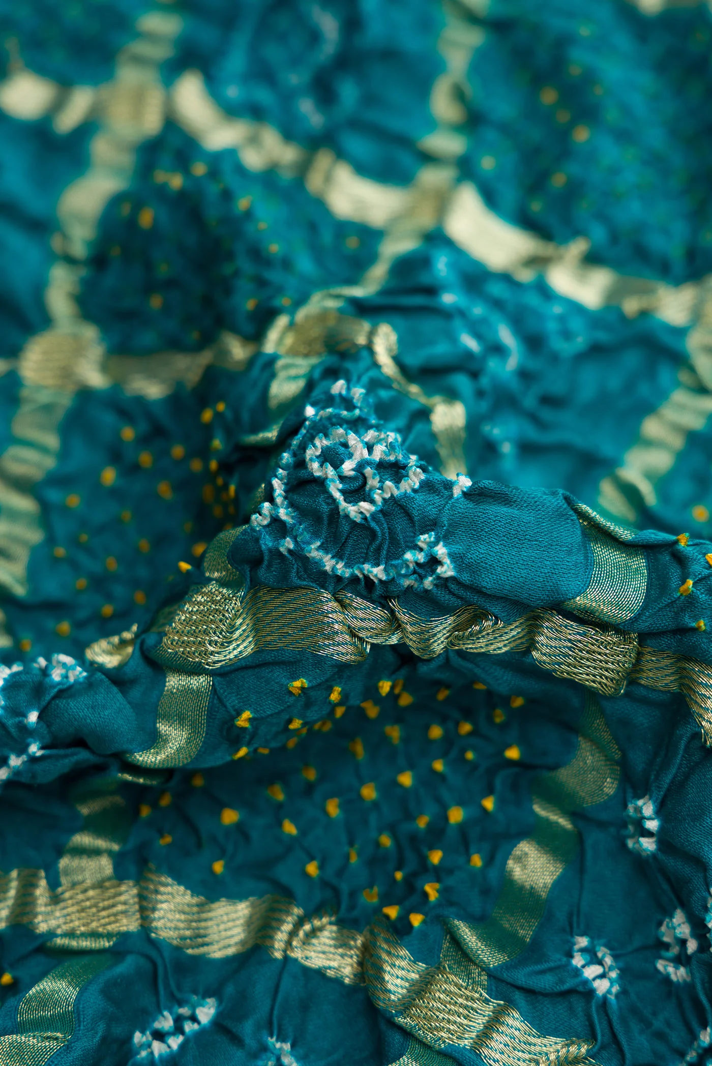 Teal Bandhani Silk Saree - Image 2
