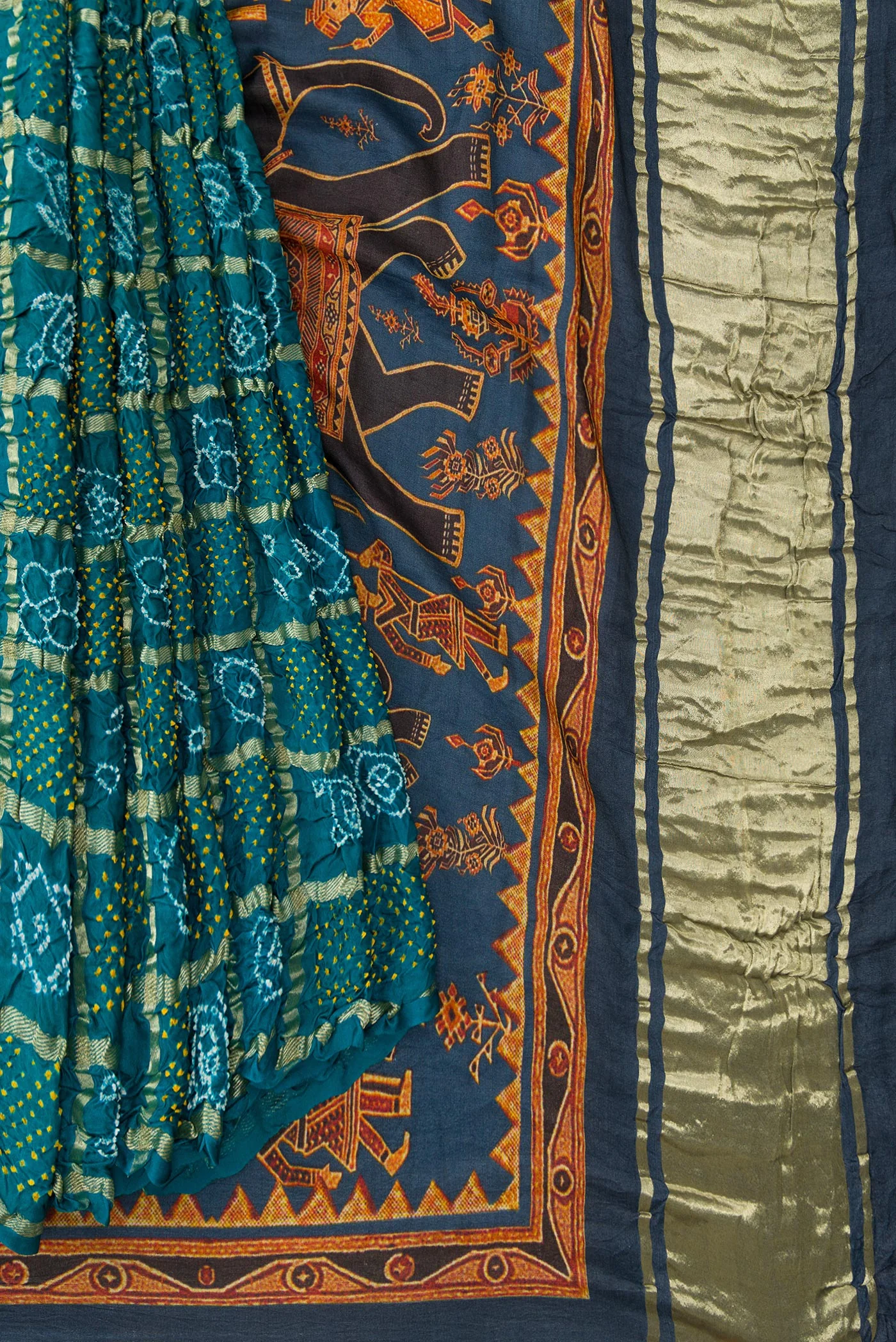 Teal Bandhani Silk Saree - Image 3