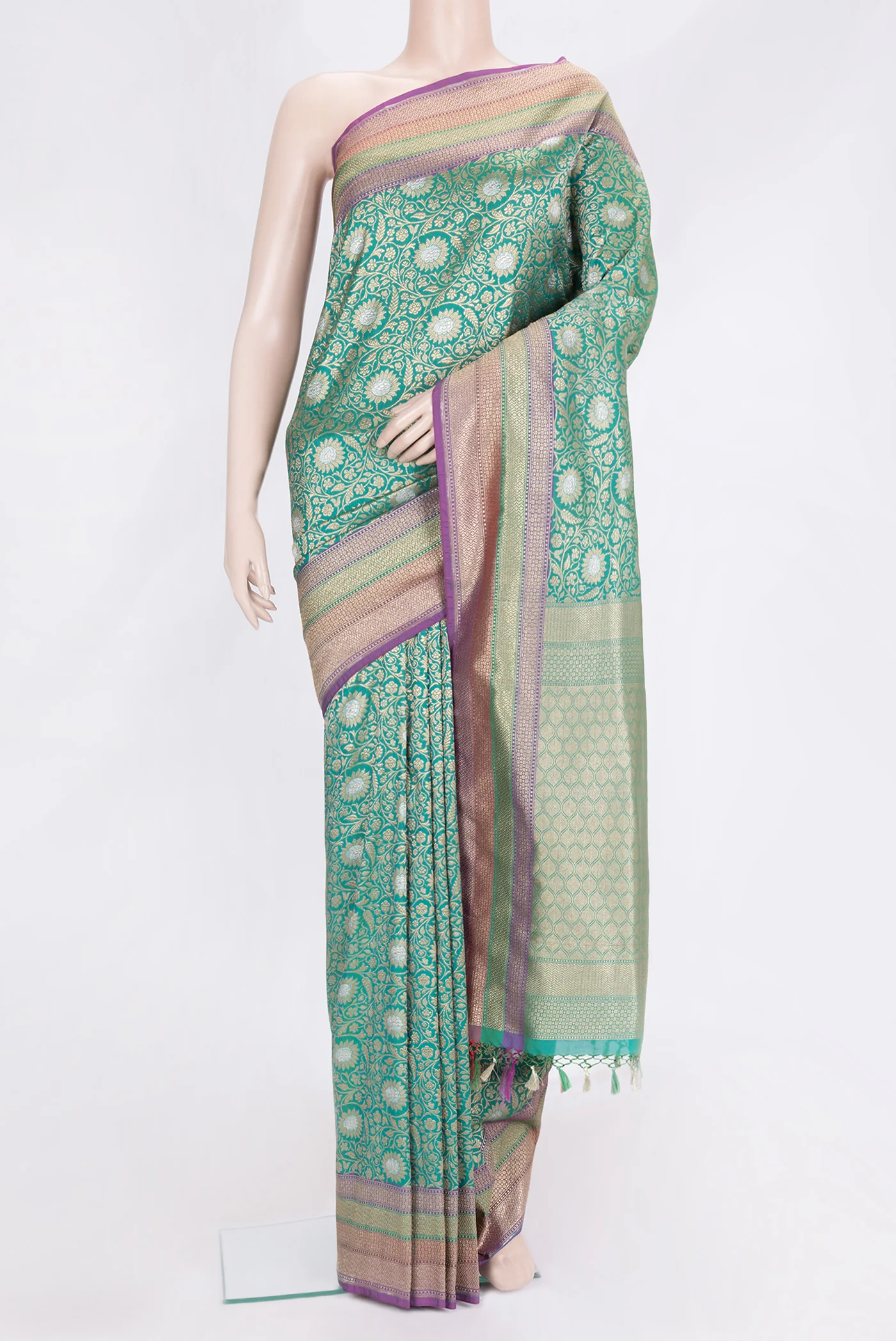 Turquoise Blended Banarasi Silk Saree