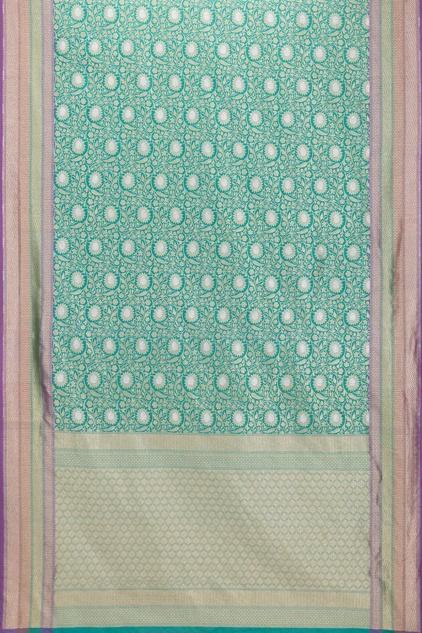 Turquoise Blended Banarasi Silk Saree - Image 3