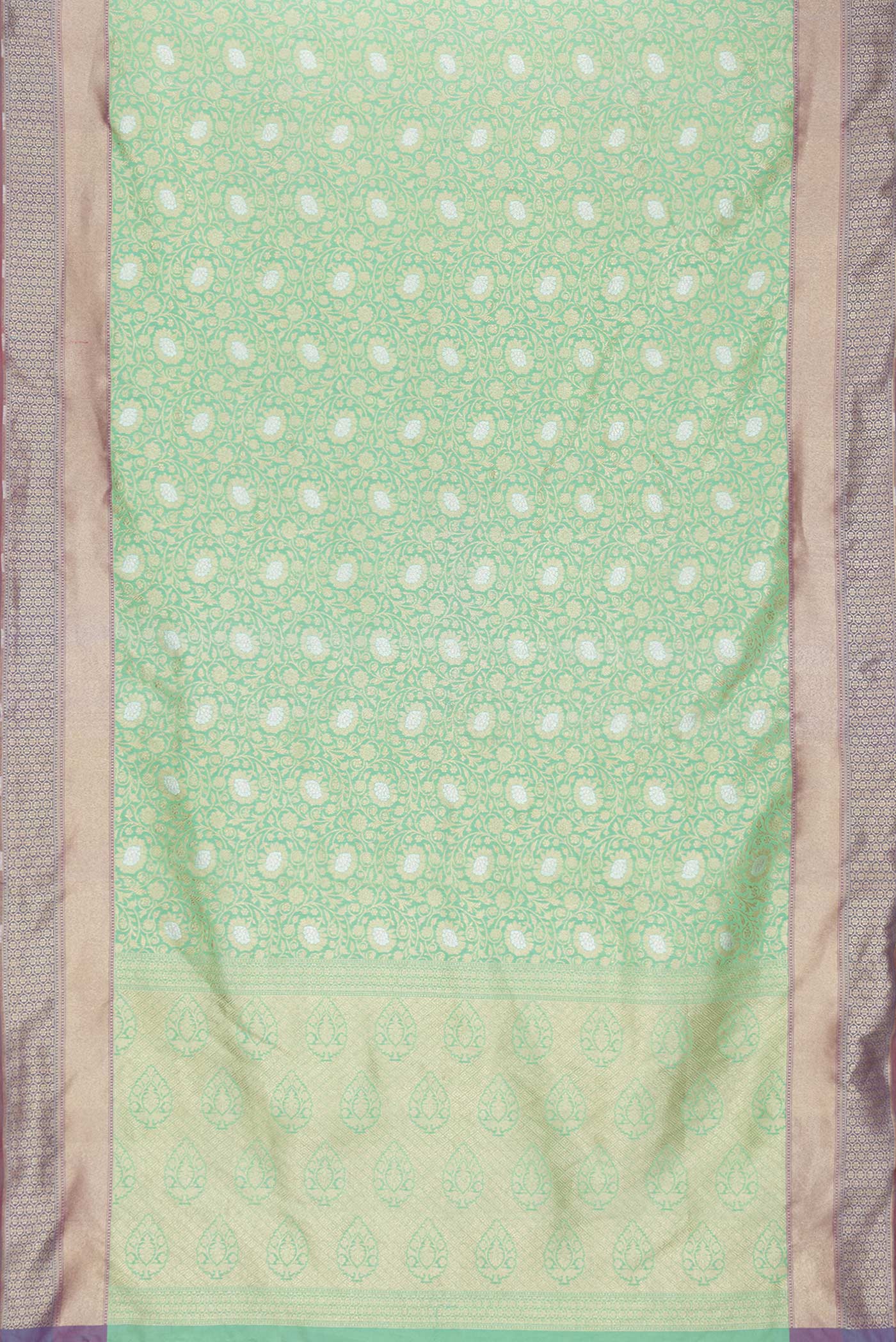 Mint Green Blended Banarasi Silk Saree - Image 3