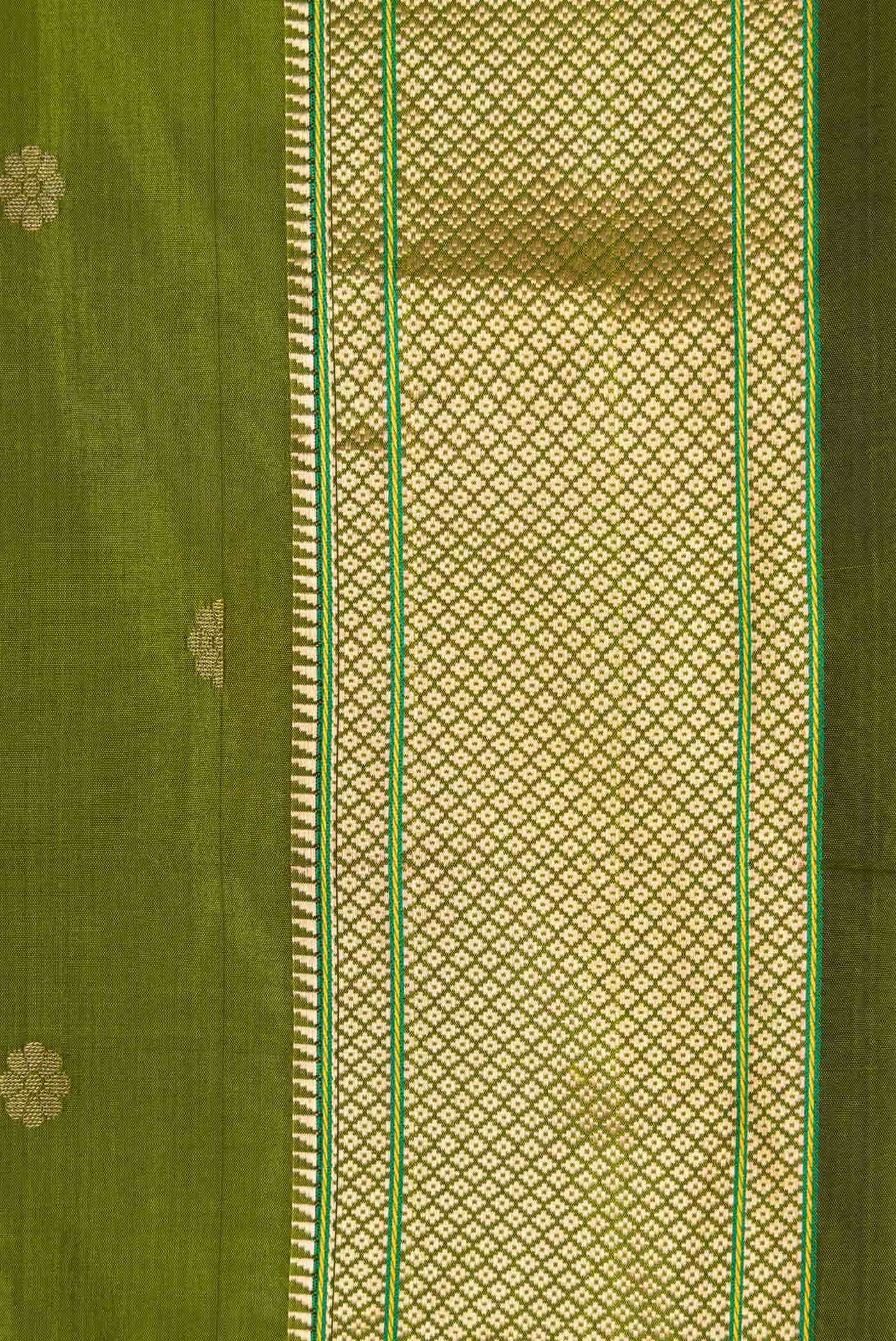 Green Dual Tone Blended Paithani Silk Saree - Image 3