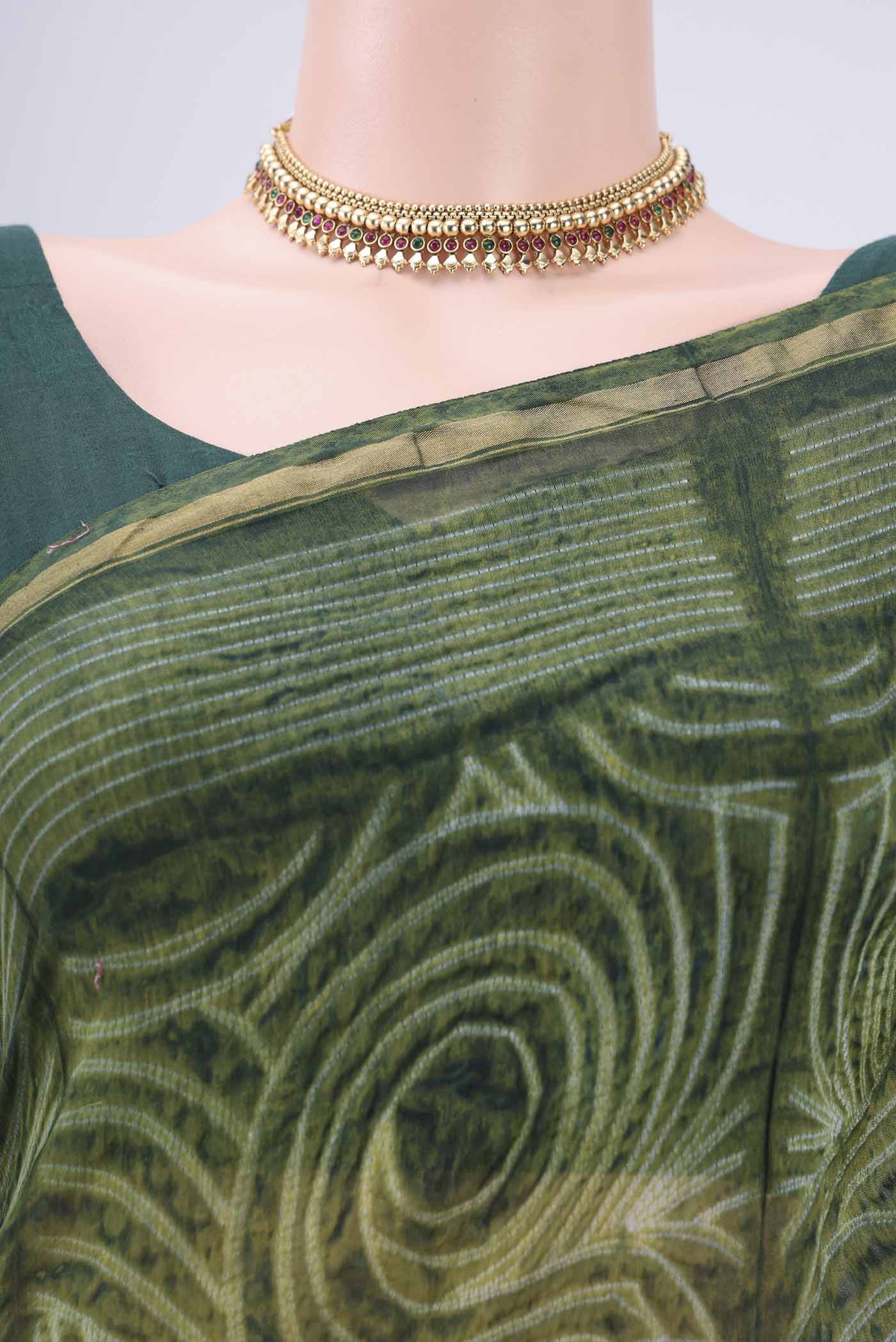 Green Chanderi Silk Saree - Image 2