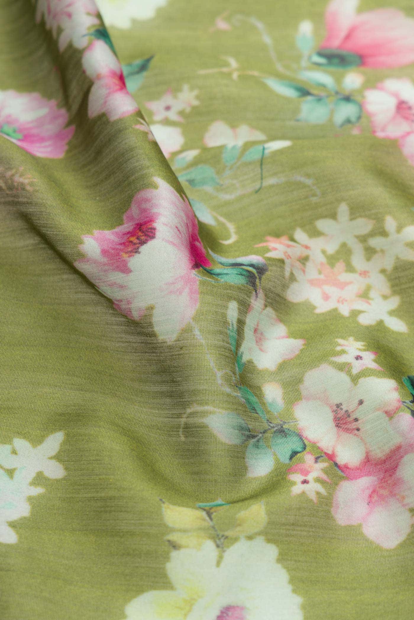 Green Dual Tone Chanderi Silk Cotton Saree - Image 2