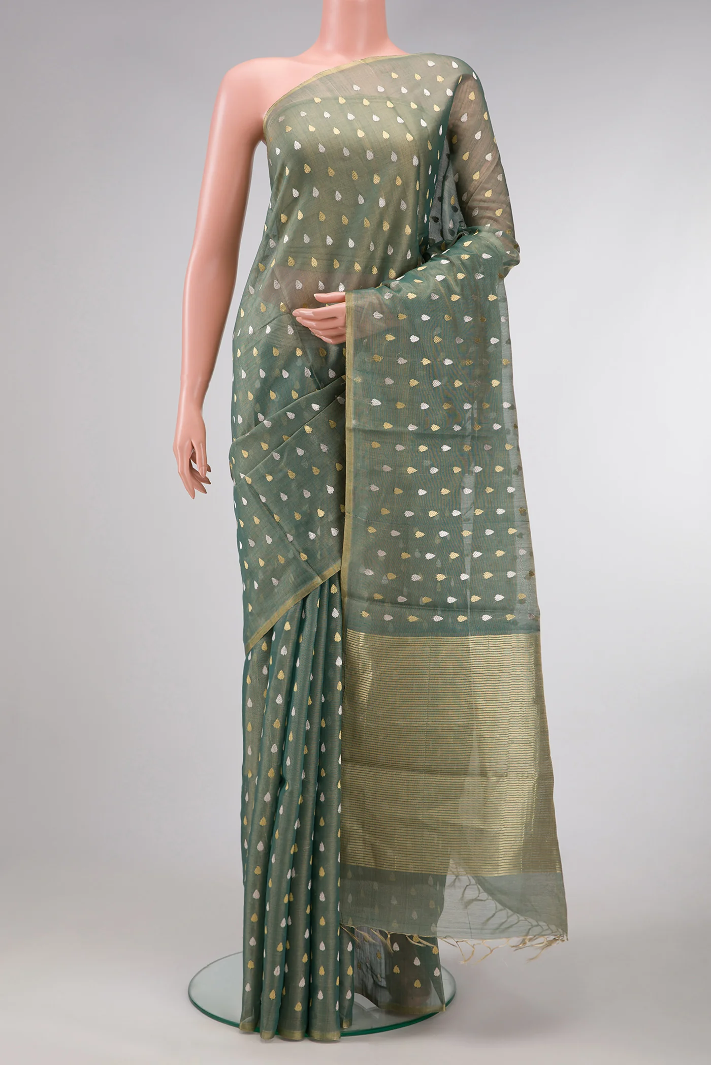 Green Dual Tone Chanderi Tissue Silk Saree