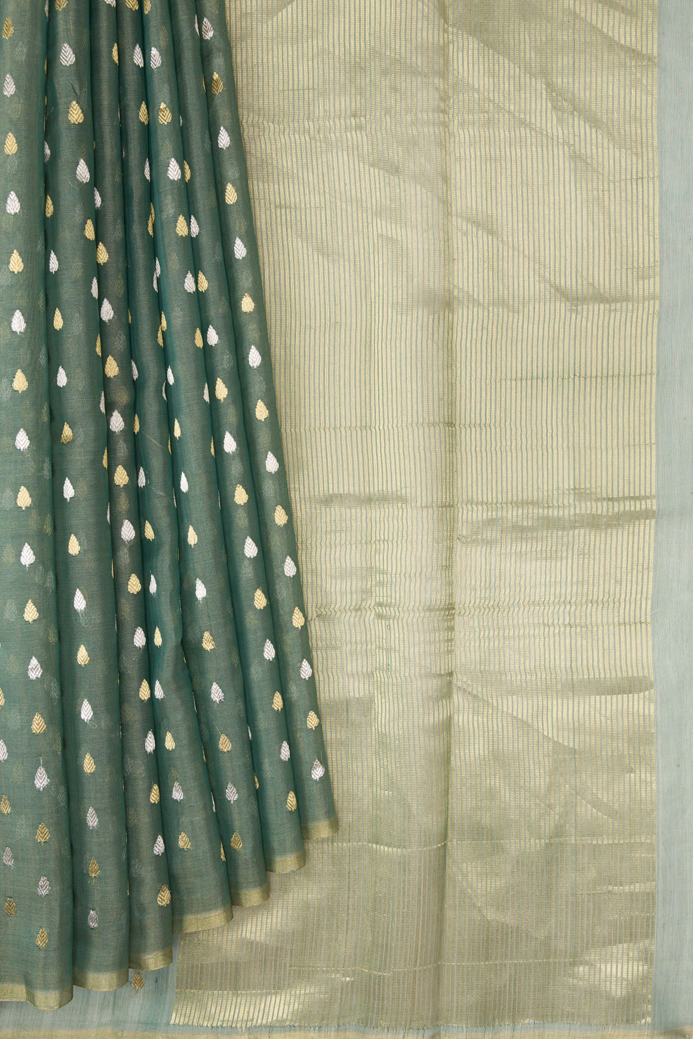 Green Dual Tone Chanderi Tissue Silk Saree - Image 4