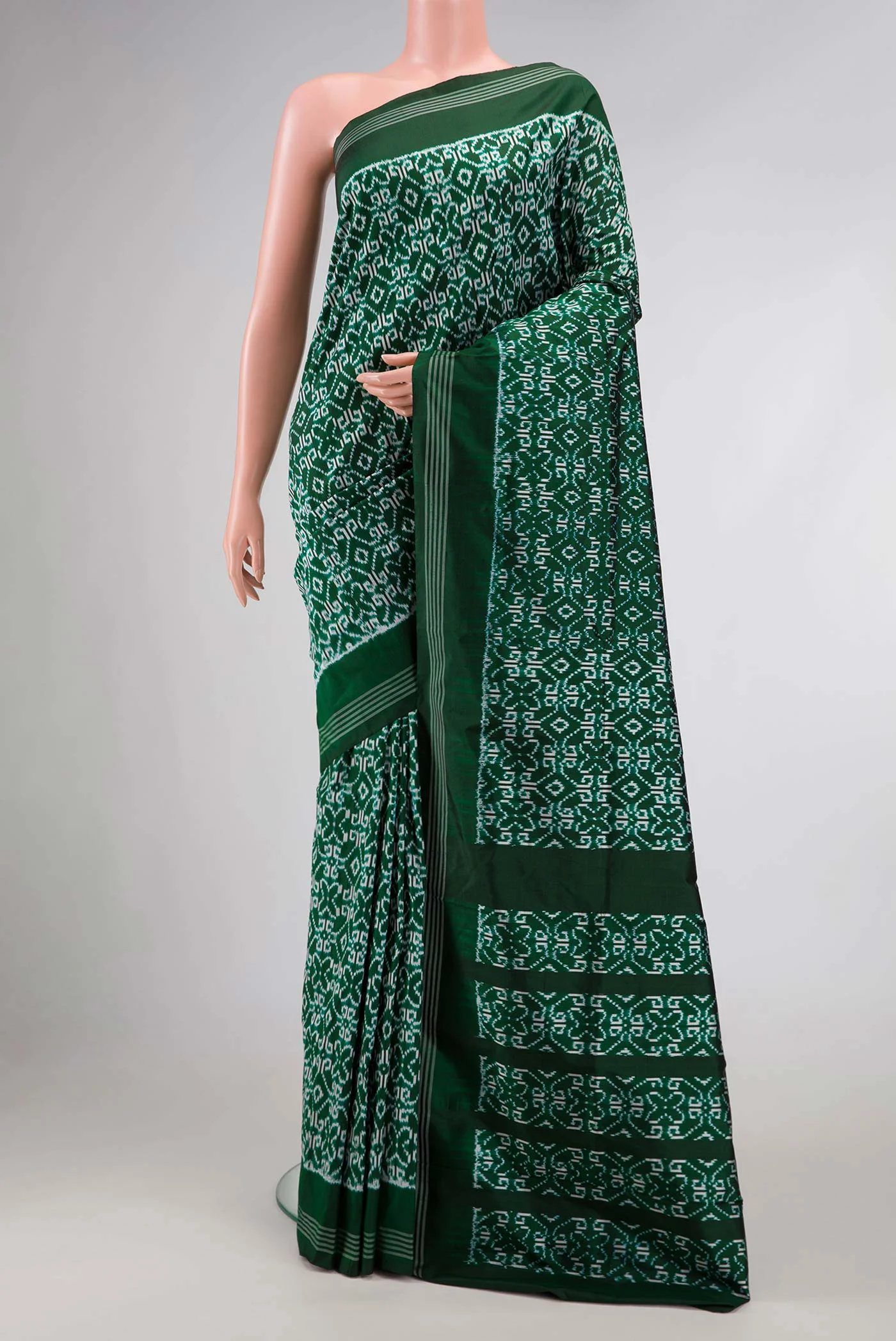 Bottle Green Pochampally Silk Saree