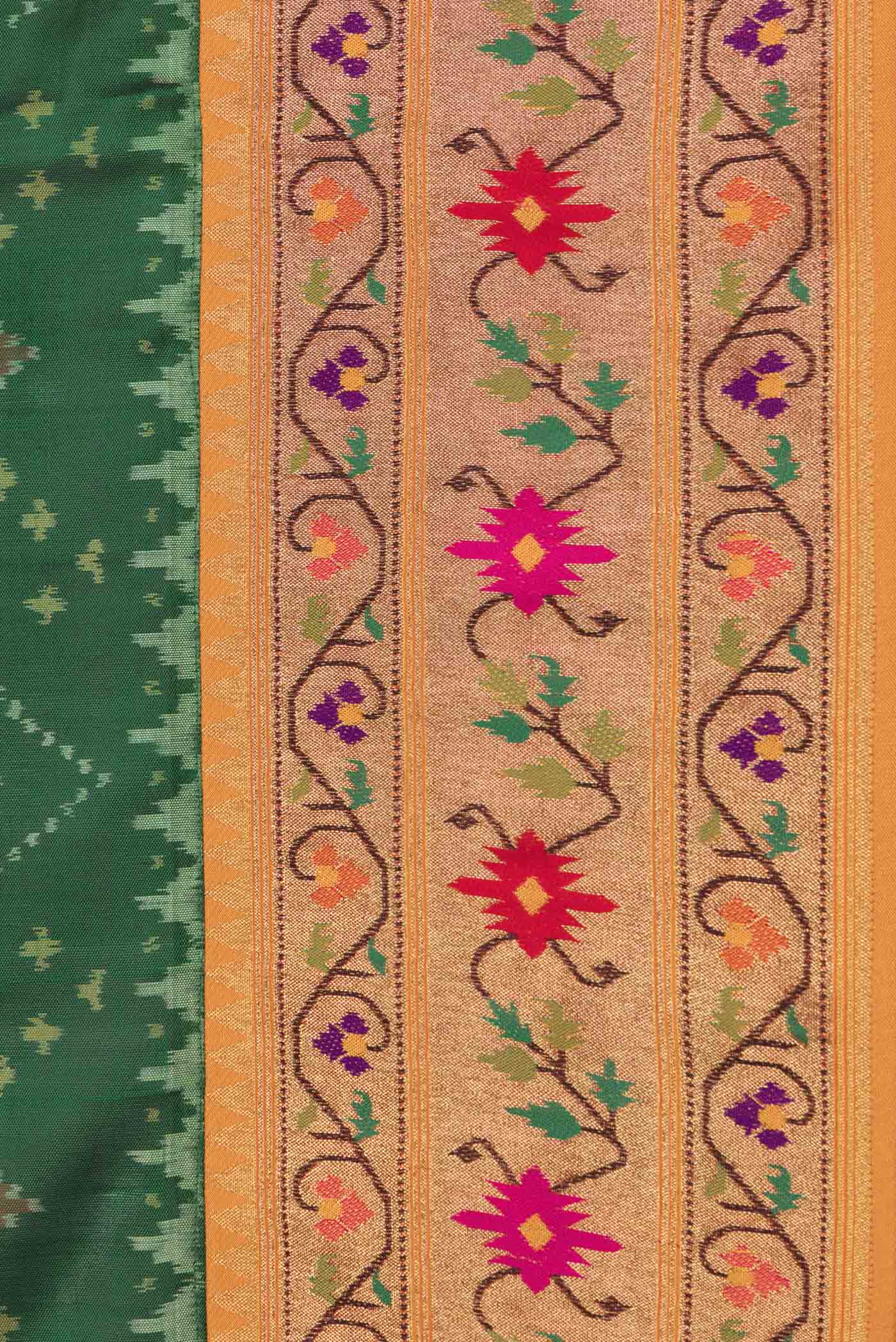 Green Pochampally Silk Saree - Image 3