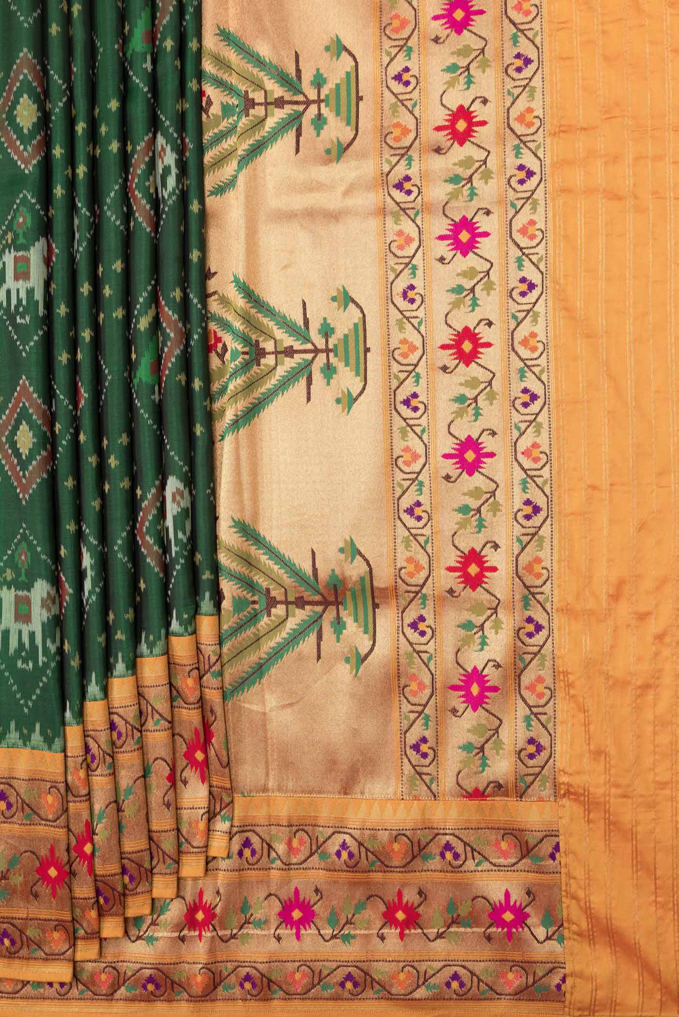 Green Pochampally Silk Saree - Image 4