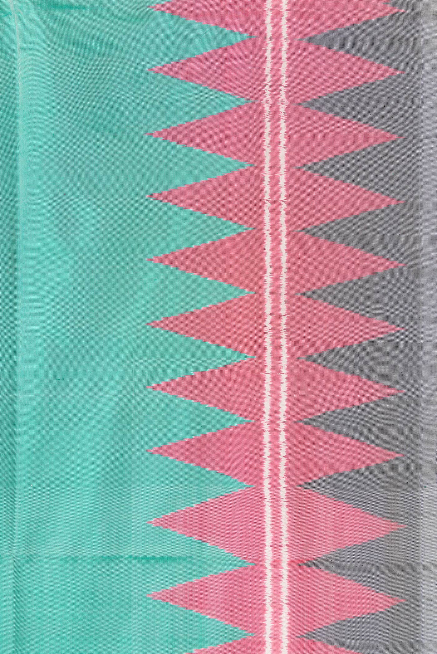 Turquoise Pochampally Silk Saree - Image 3